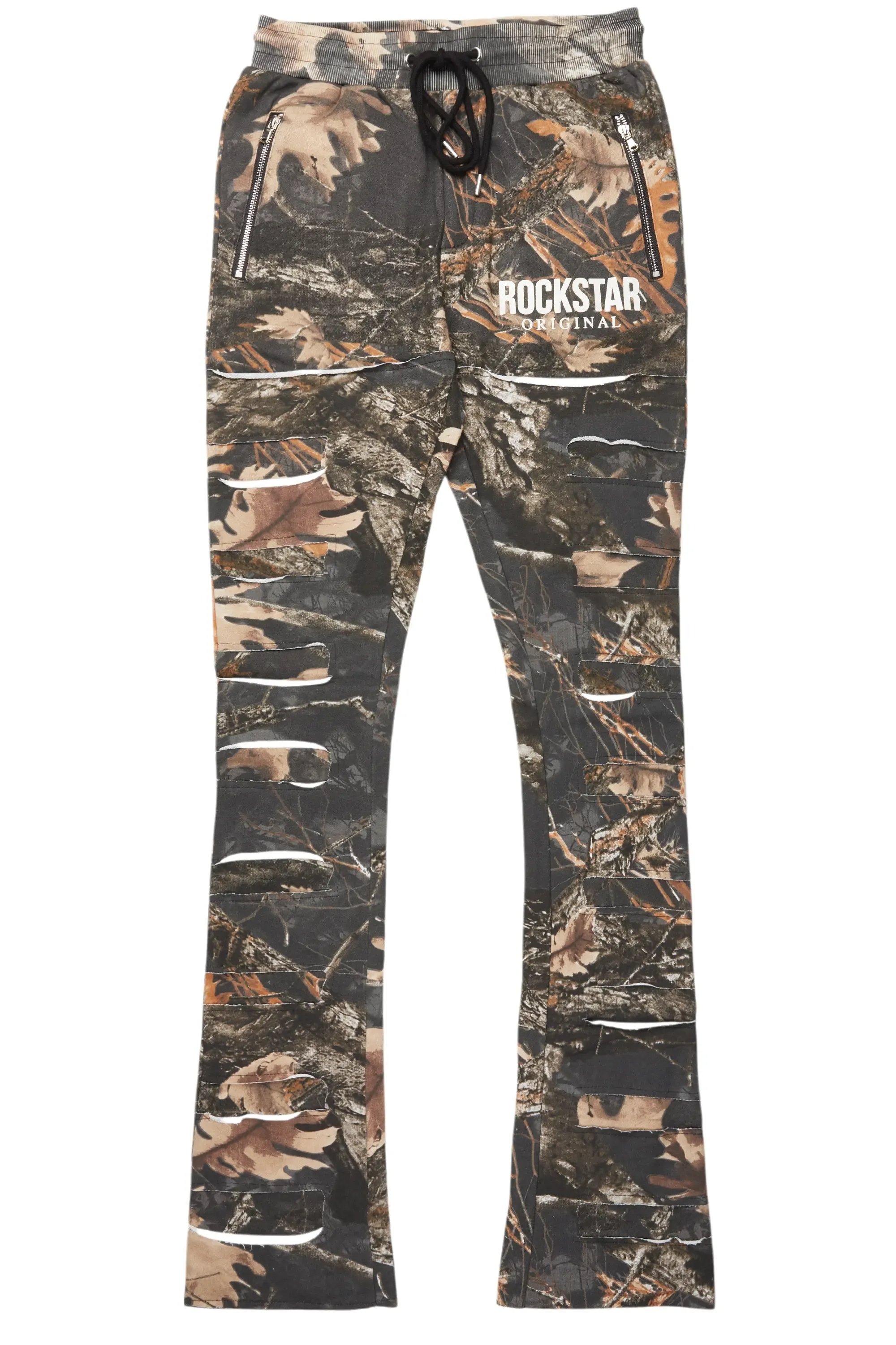 Emilio Black Tree Camo Stacked Flare Track Pant sold by Rockstar Original