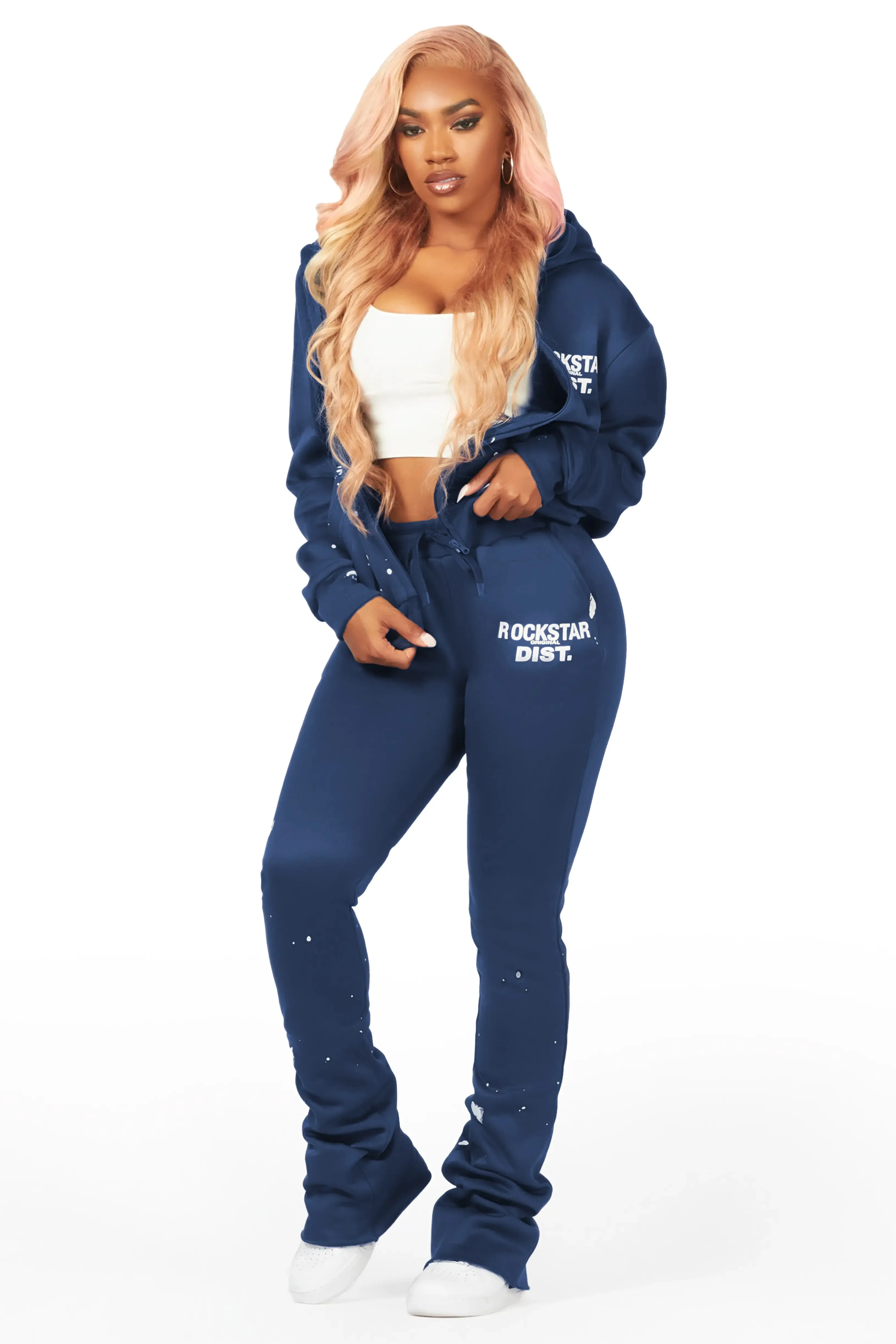 Halloway Navy Zip Up Super Stacked Trackset sold by Rockstar Original