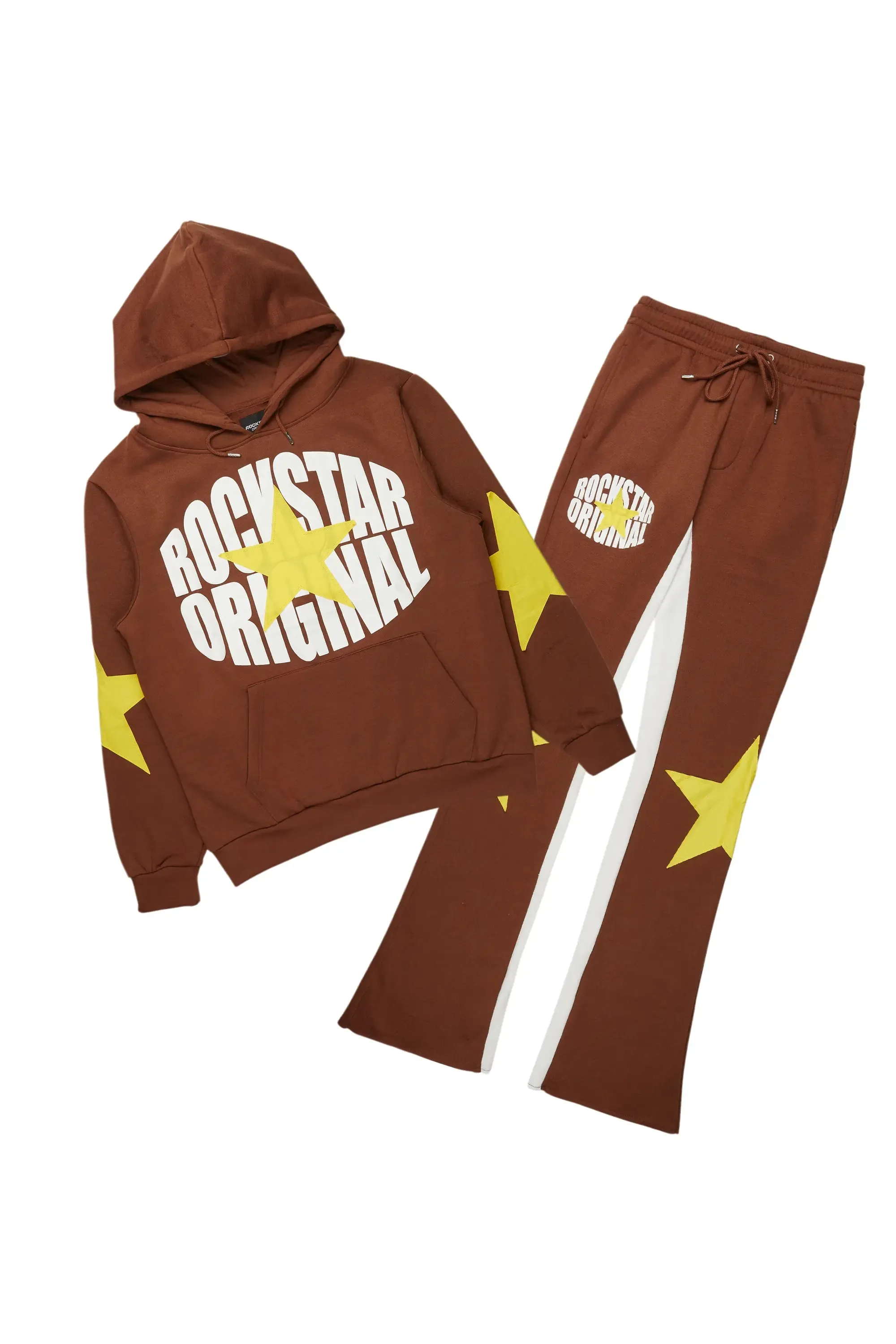 States Brown Baggy Stacked Hoodie Track Set sold by Rockstar Original