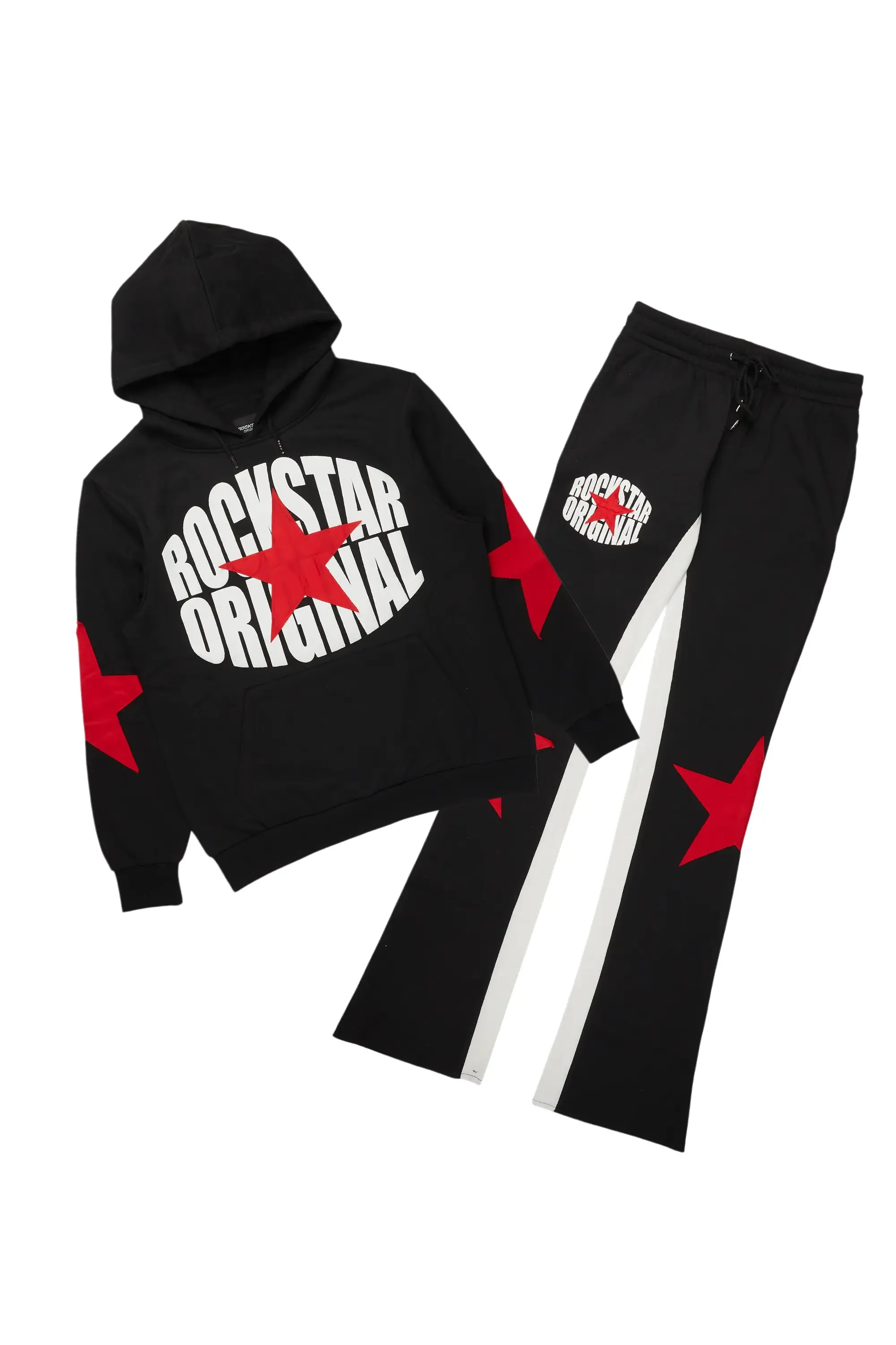 States Black/Red Baggy Stacked Hoodie Track Set sold by Rockstar Original