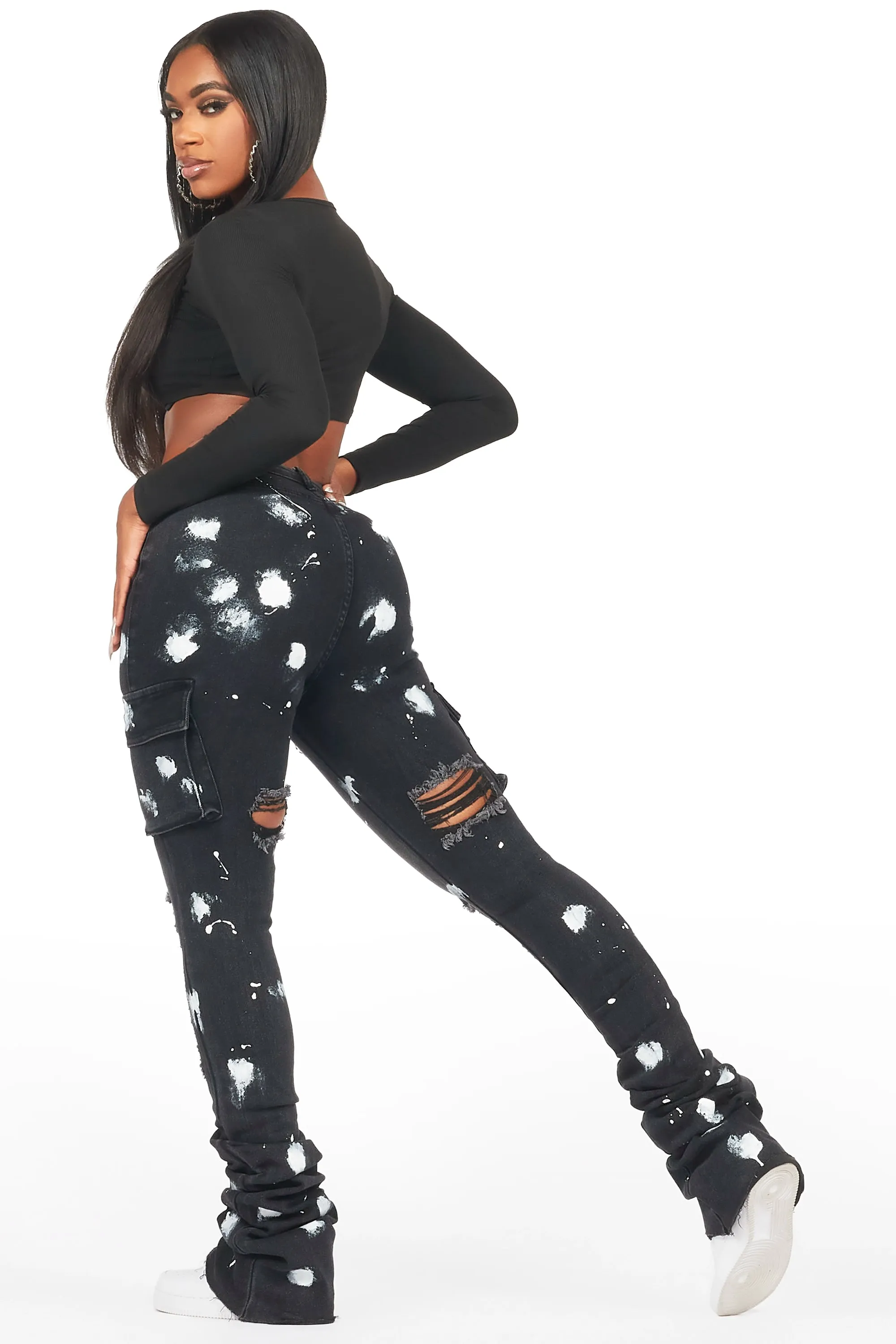 Tersenis Black Painted Cargo Super Stacked Jean sold by Rockstar Original product image thumbnail 5