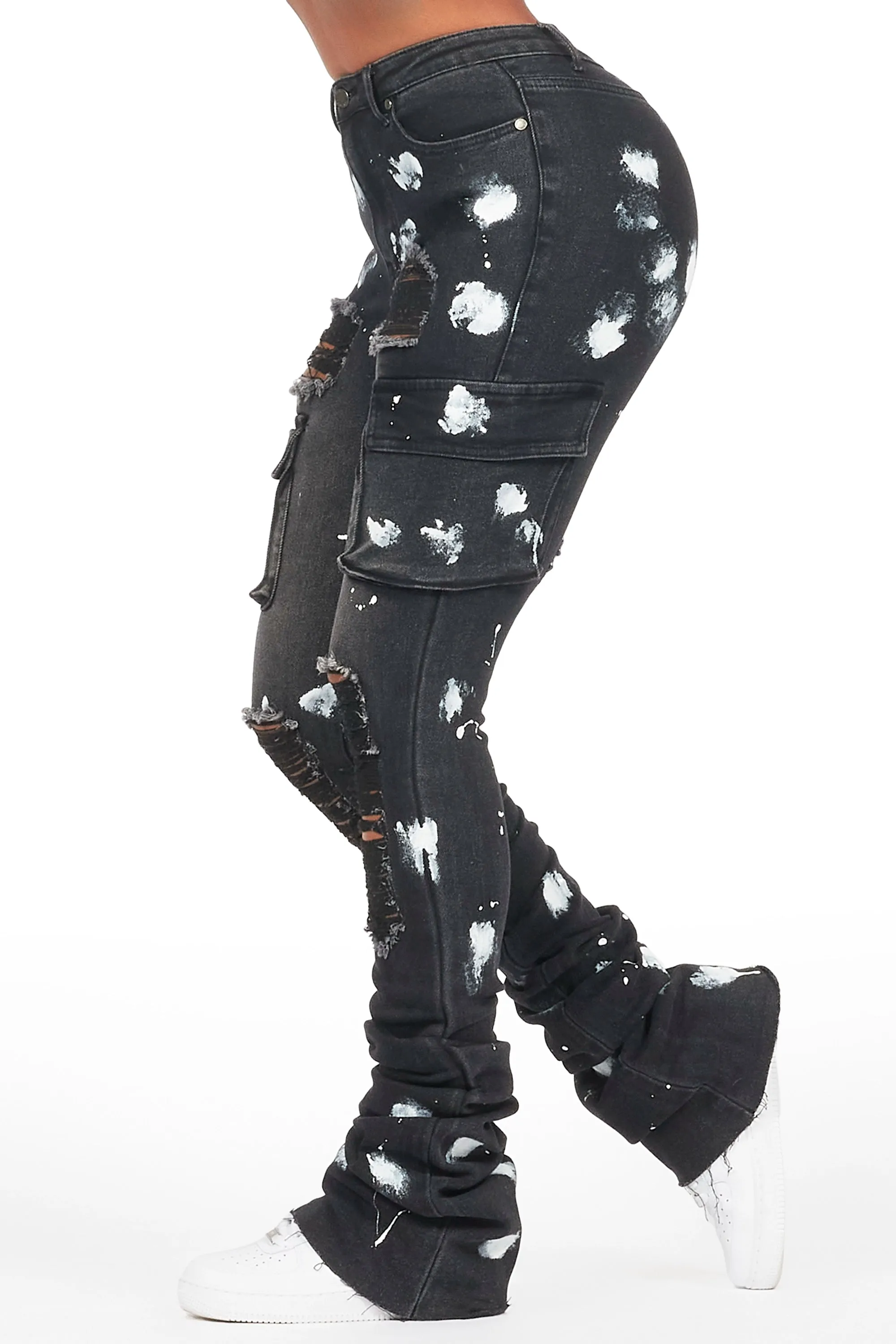 Tersenis Black Painted Cargo Super Stacked Jean sold by Rockstar Original product image thumbnail 4