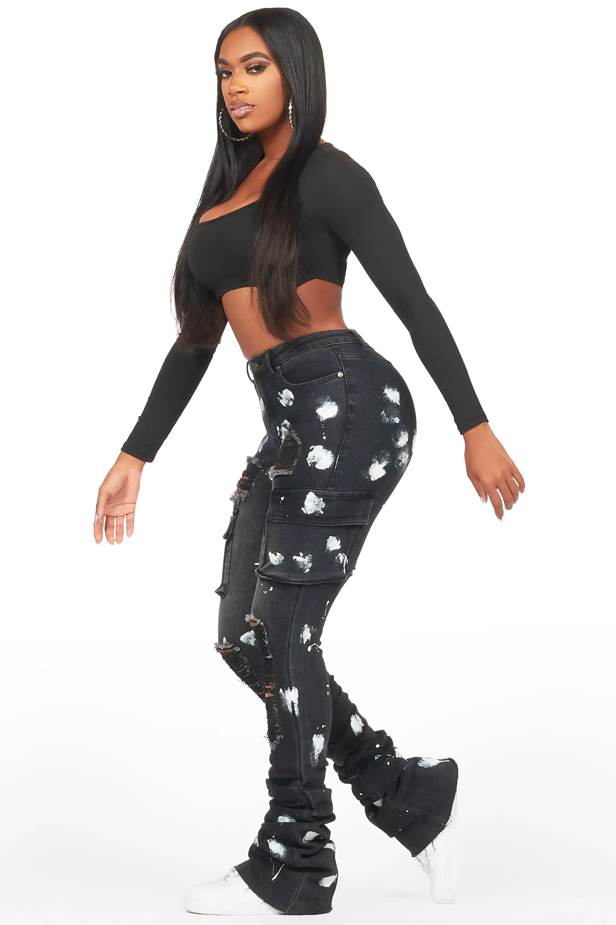 Tersenis Black Painted Cargo Super Stacked Jean sold by Rockstar Original product image thumbnail 3