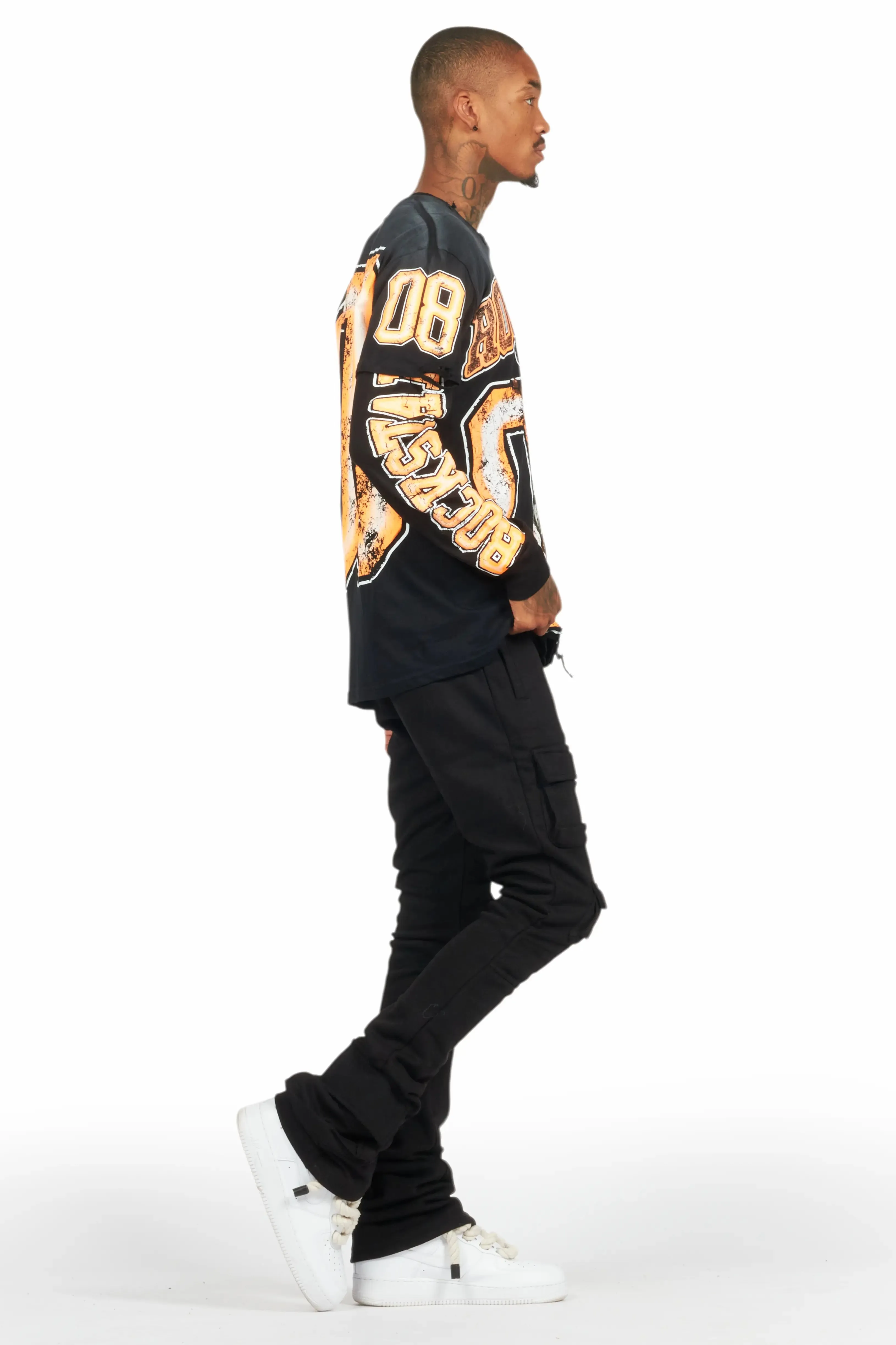 Fields Black/Orange Double Layer Long Sleeve Graphic T-Shirt sold by Rockstar Original product image thumbnail 3