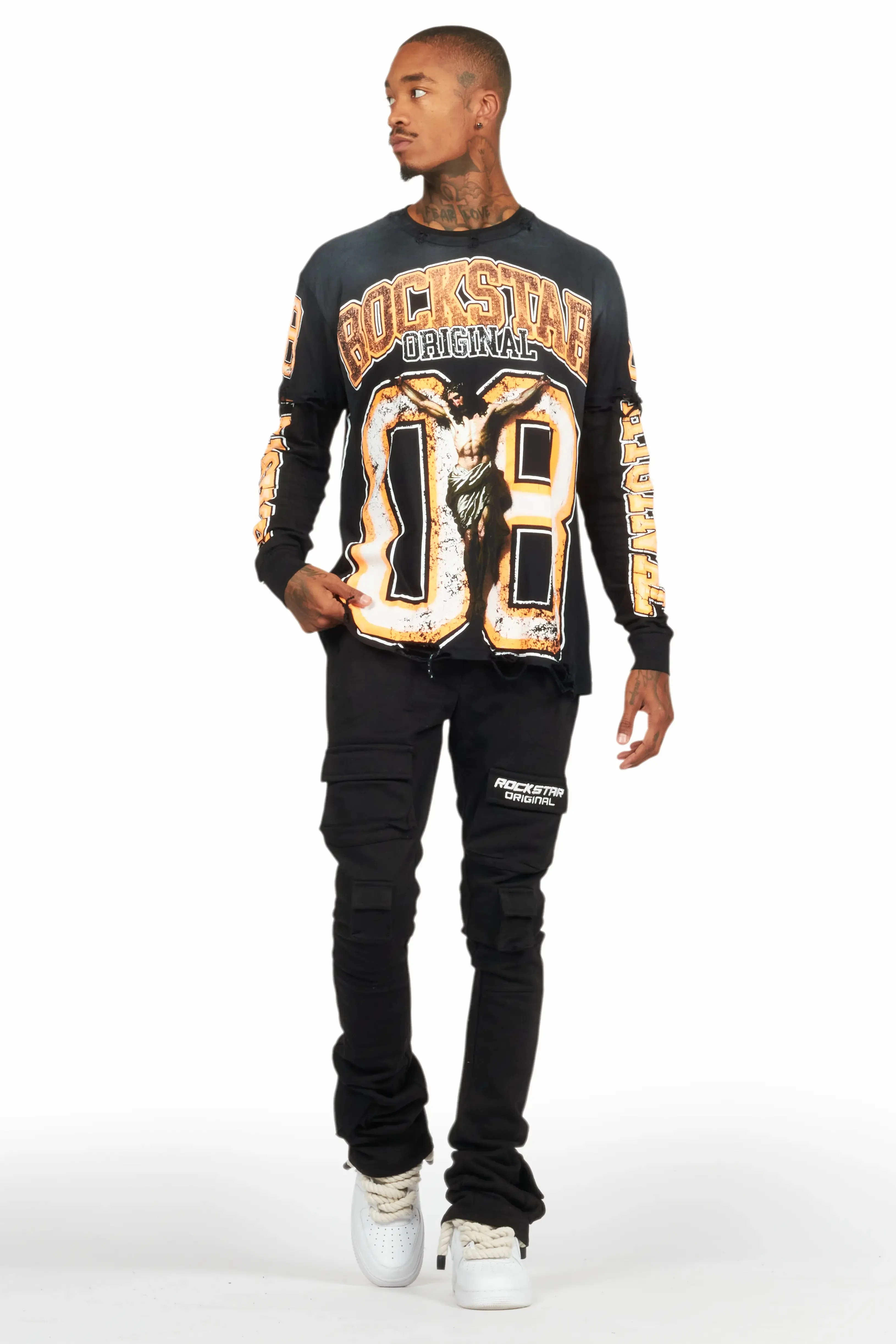 Fields Black/Orange Double Layer Long Sleeve Graphic T-Shirt sold by Rockstar Original product image thumbnail 2