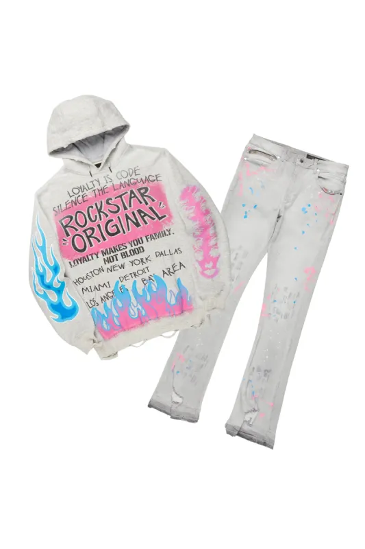 Beno Grey Hoodie/Stacked Flare Jean Set sold by Rockstar Original