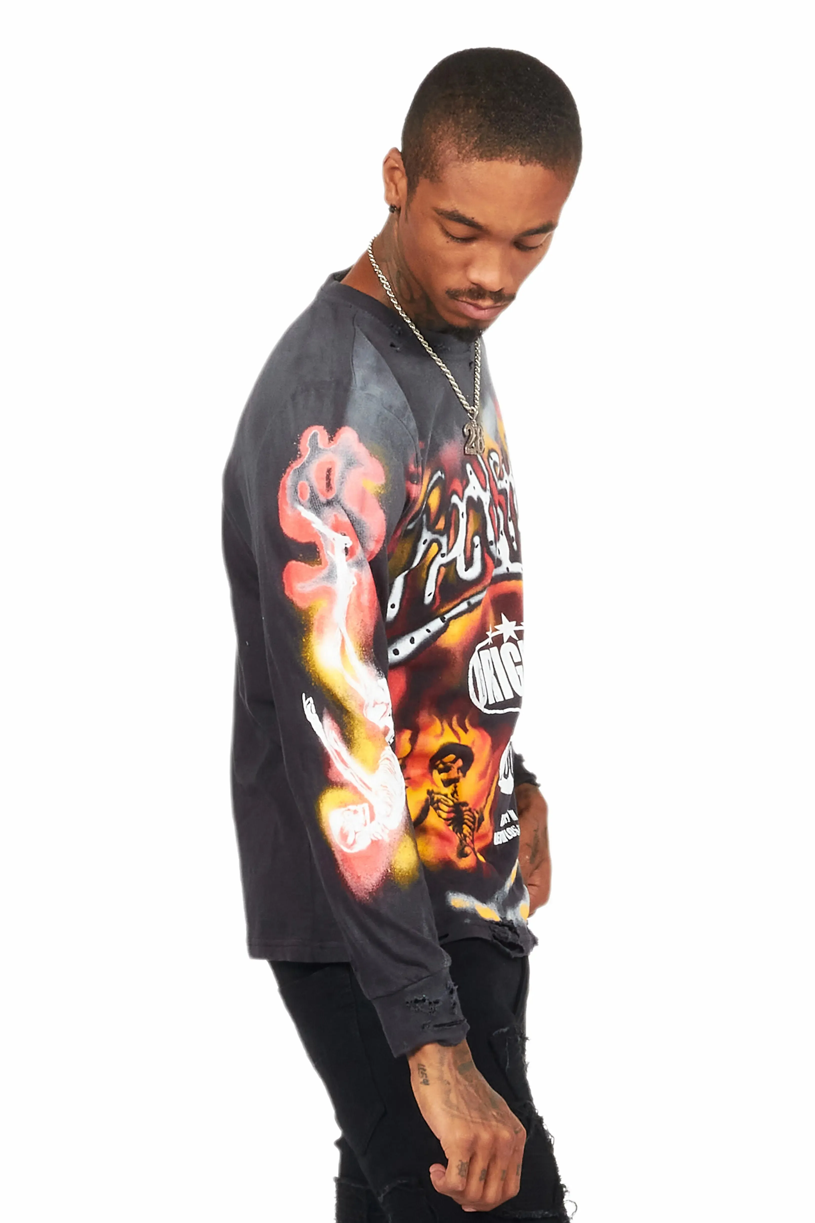 Farren Black Long Sleeve Graphic T-Shirt sold by Rockstar Original product image thumbnail 4