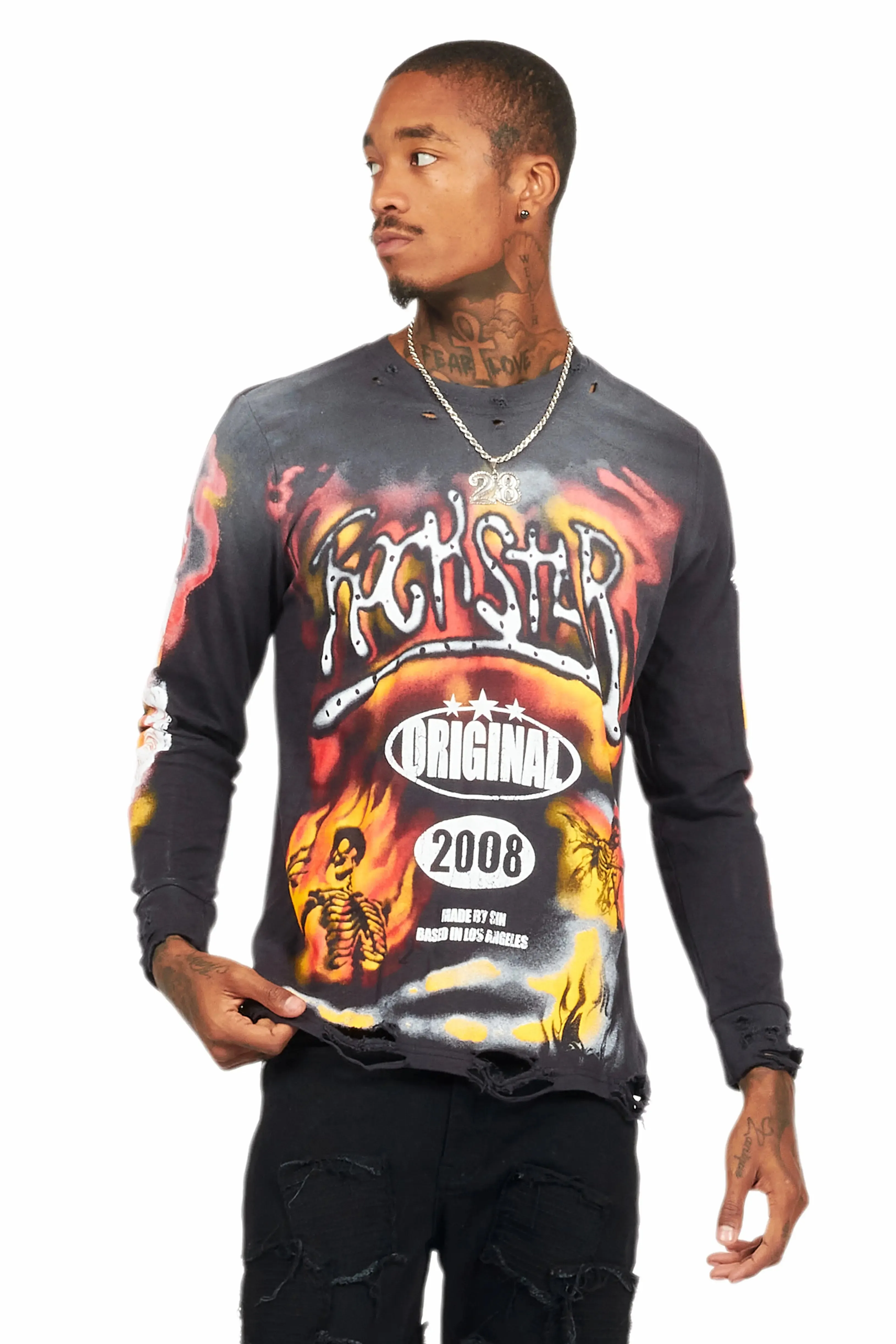 Farren Black Long Sleeve Graphic T-Shirt sold by Rockstar Original product image thumbnail 2