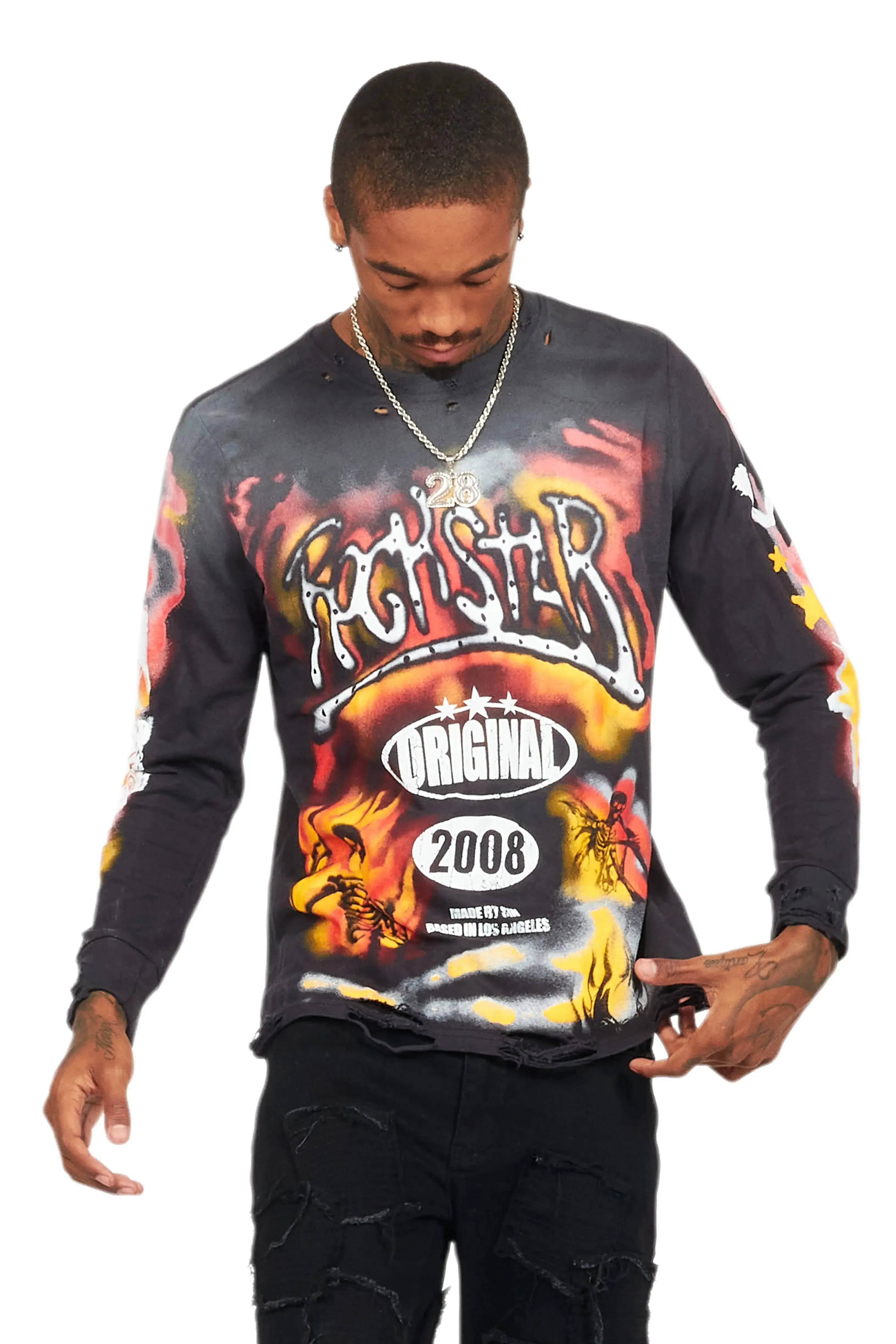 Farren Black Long Sleeve Graphic T-Shirt sold by Rockstar Original product image thumbnail 3