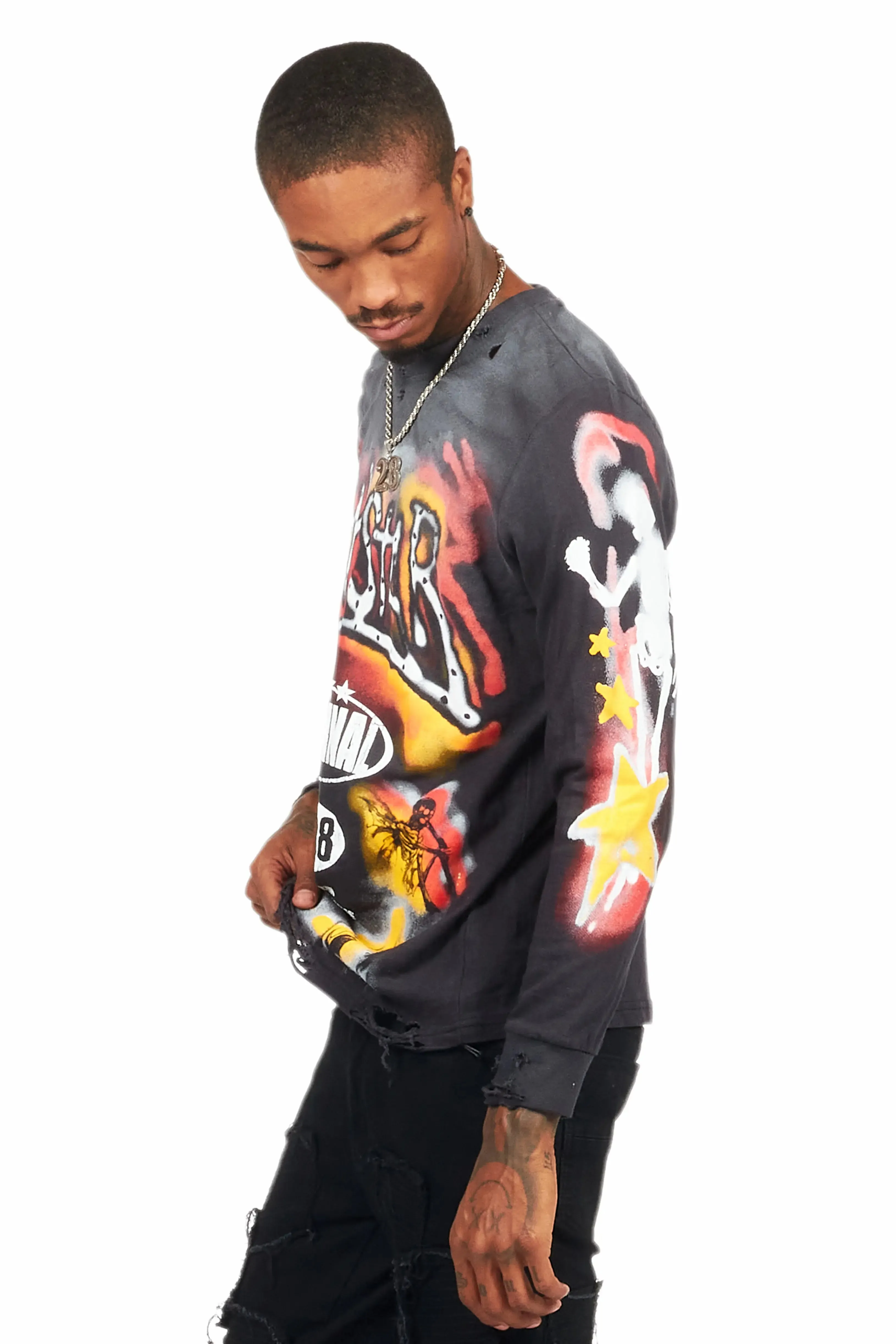 Farren Black Long Sleeve Graphic T-Shirt sold by Rockstar Original product image thumbnail 5
