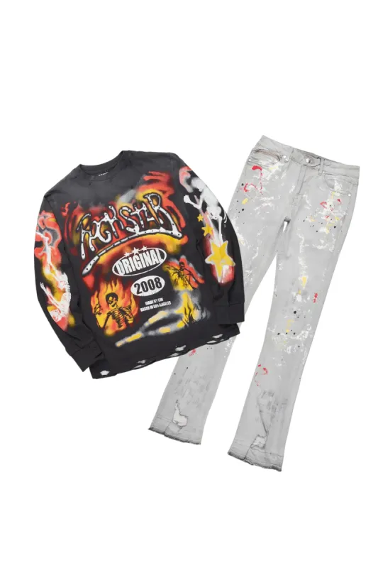 Farren Black Long Sleeve T-Shirt/Stacked Flare Jean Bundle sold by Rockstar Original