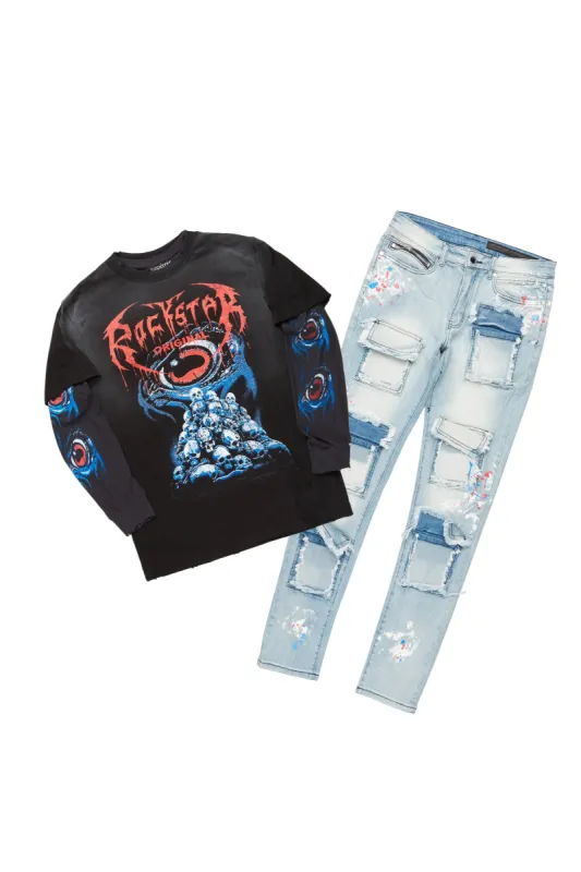 Vicious Black Double Layer T-Shirt/Slim Fit Jean Bundle sold by Rockstar Original