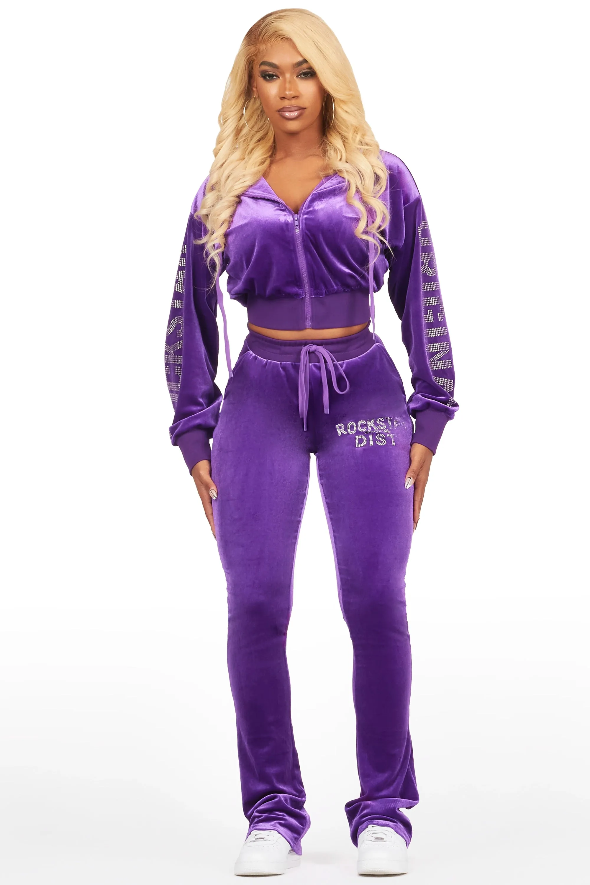 Shakura Purple Stacked Rhinestone Velour Trackset sold by Rockstar Original