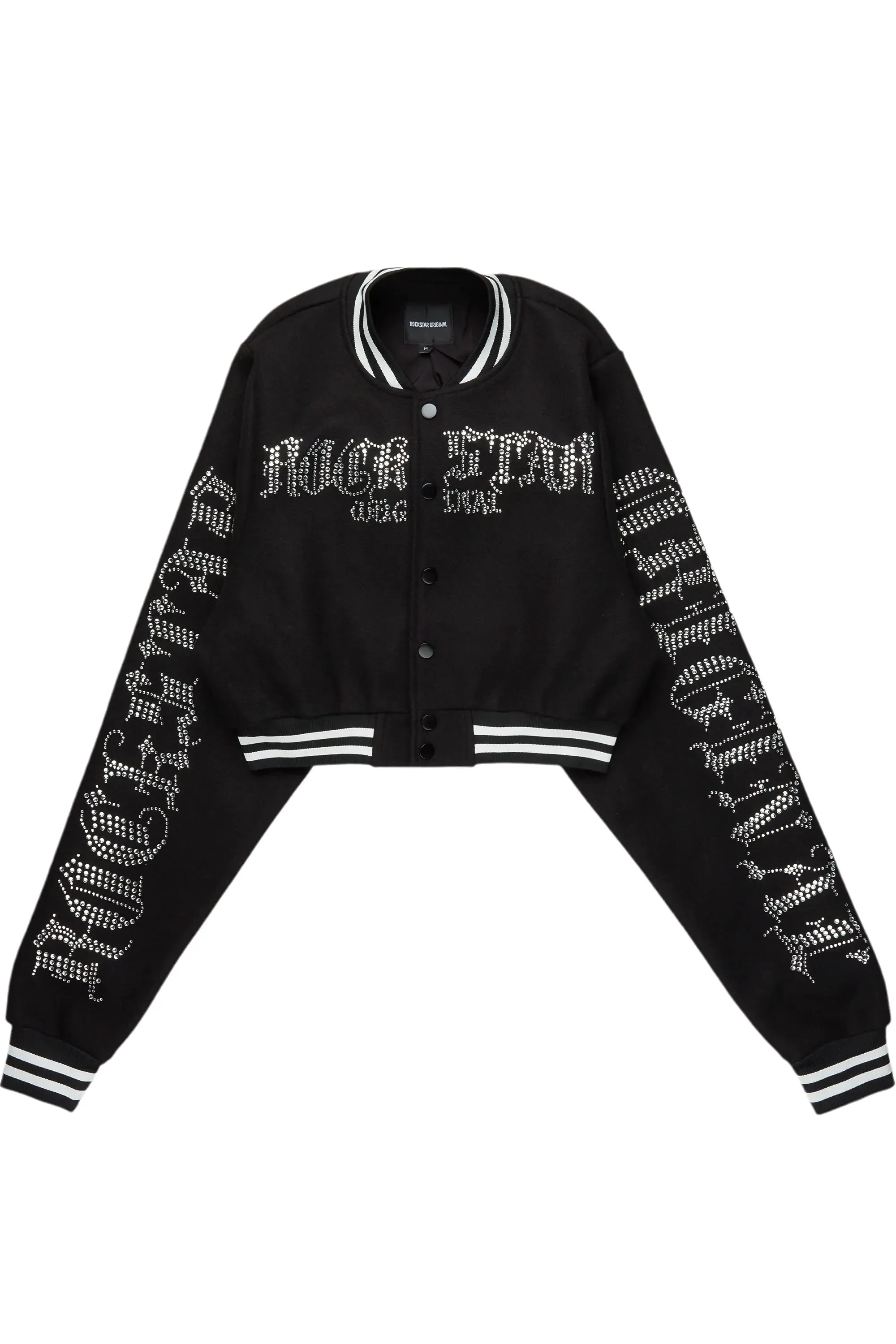 Gianni Black Crop Rhinestone Varsity Jacket sold by Rockstar Original product image thumbnail 2