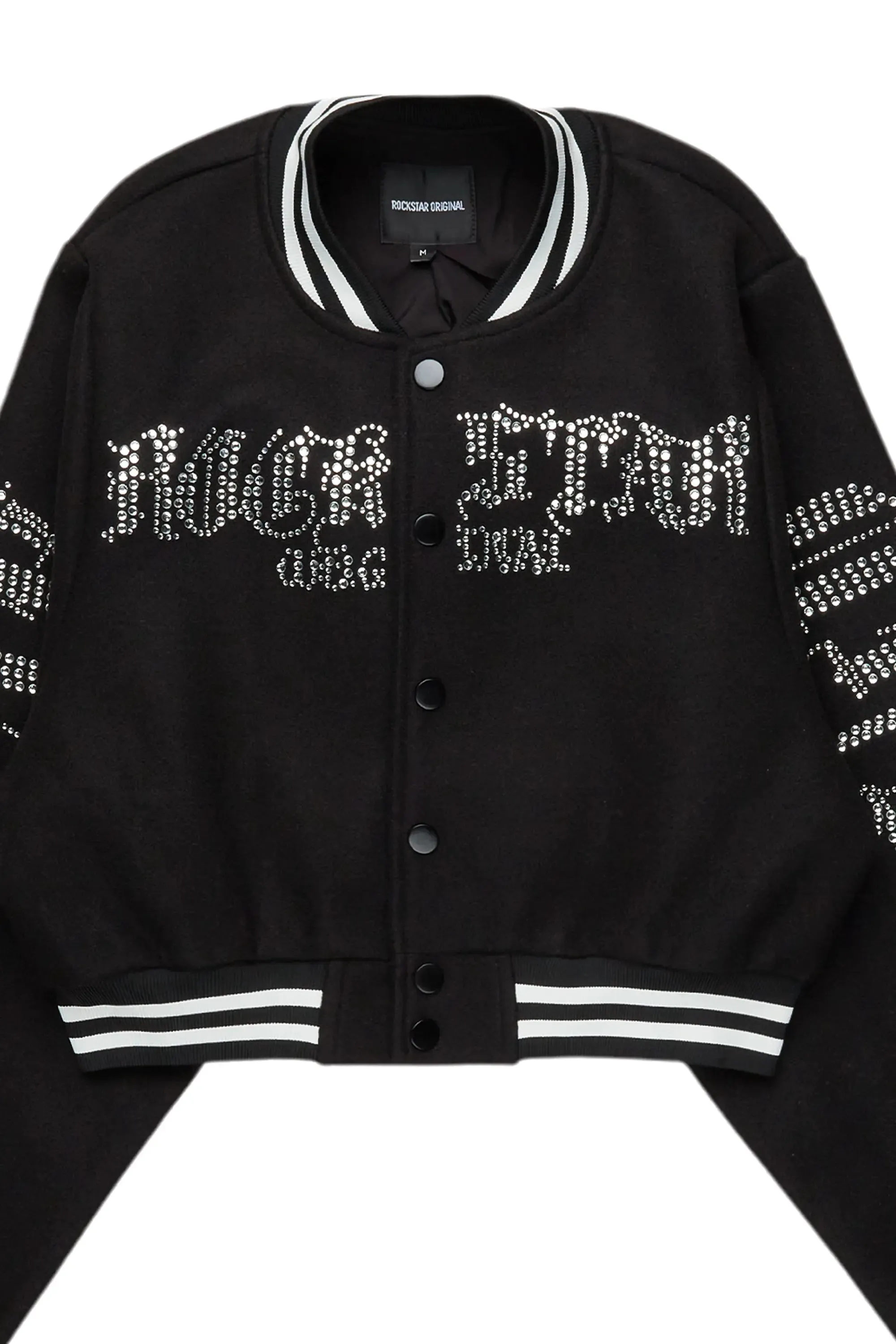Gianni Black Crop Rhinestone Varsity Jacket sold by Rockstar Original product image thumbnail 5