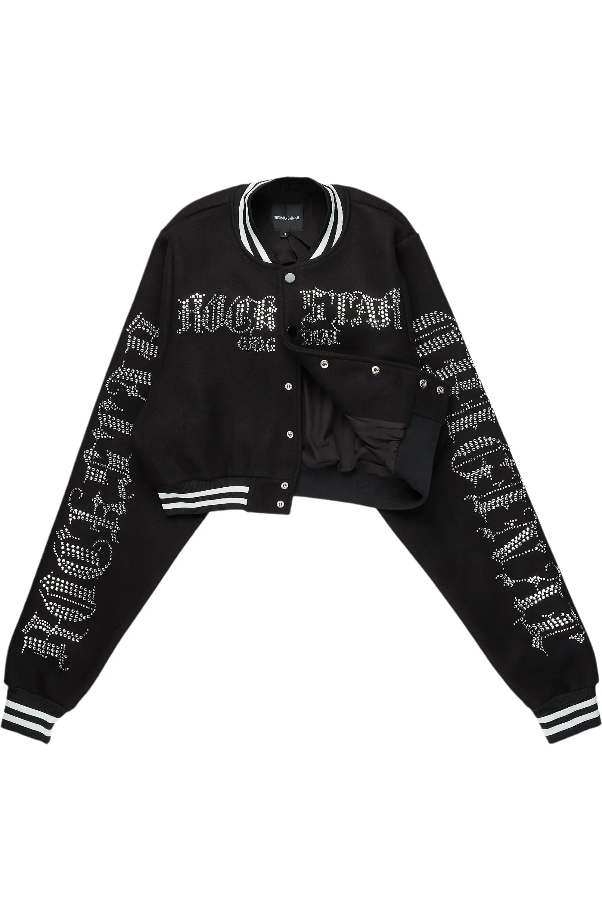 Gianni Black Crop Rhinestone Varsity Jacket sold by Rockstar Original product image thumbnail 3