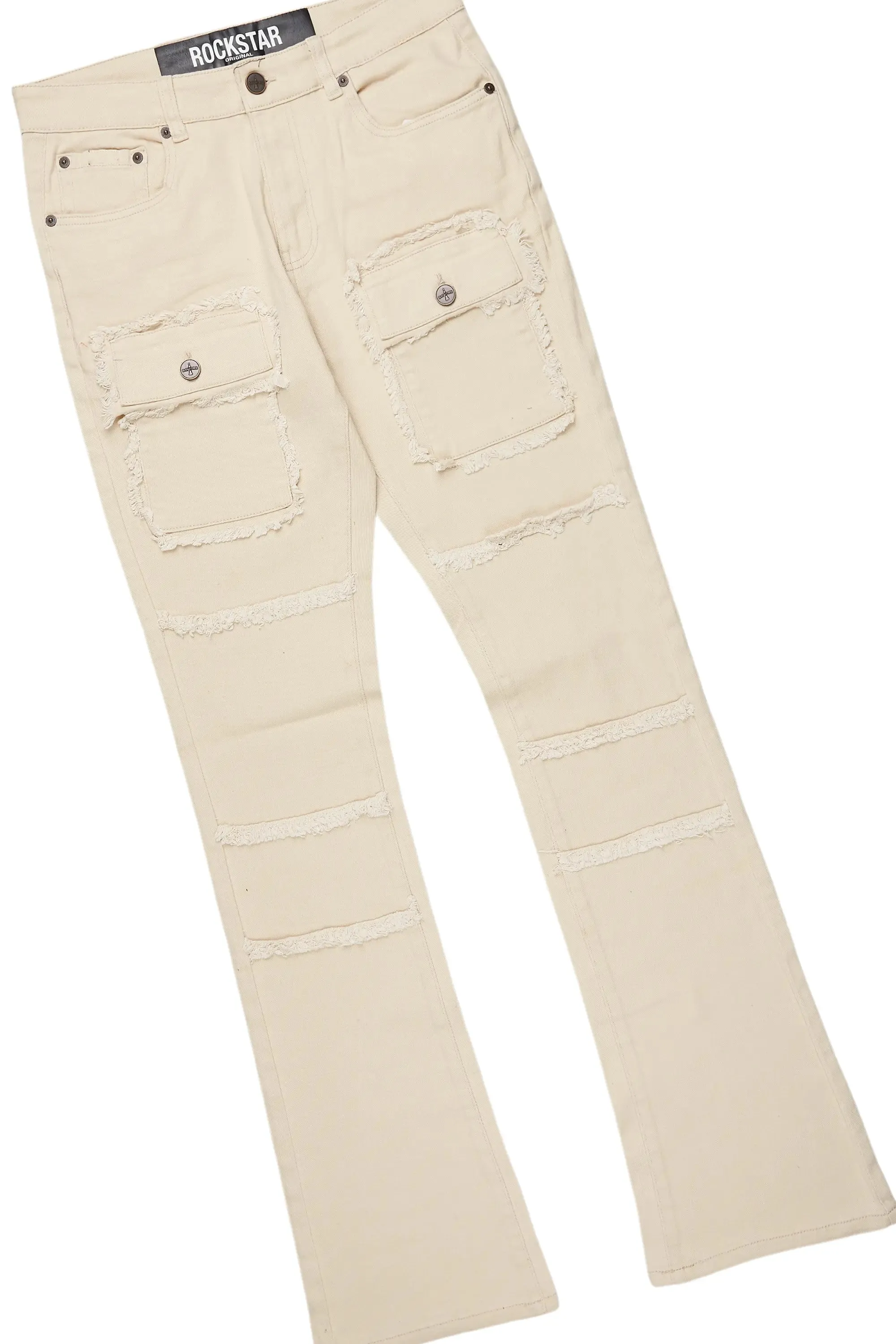 Gabin Beige Long Sleeve T-Shirt/Stacked Flare Cargo Jean Bundle sold by Rockstar Original product image thumbnail 4