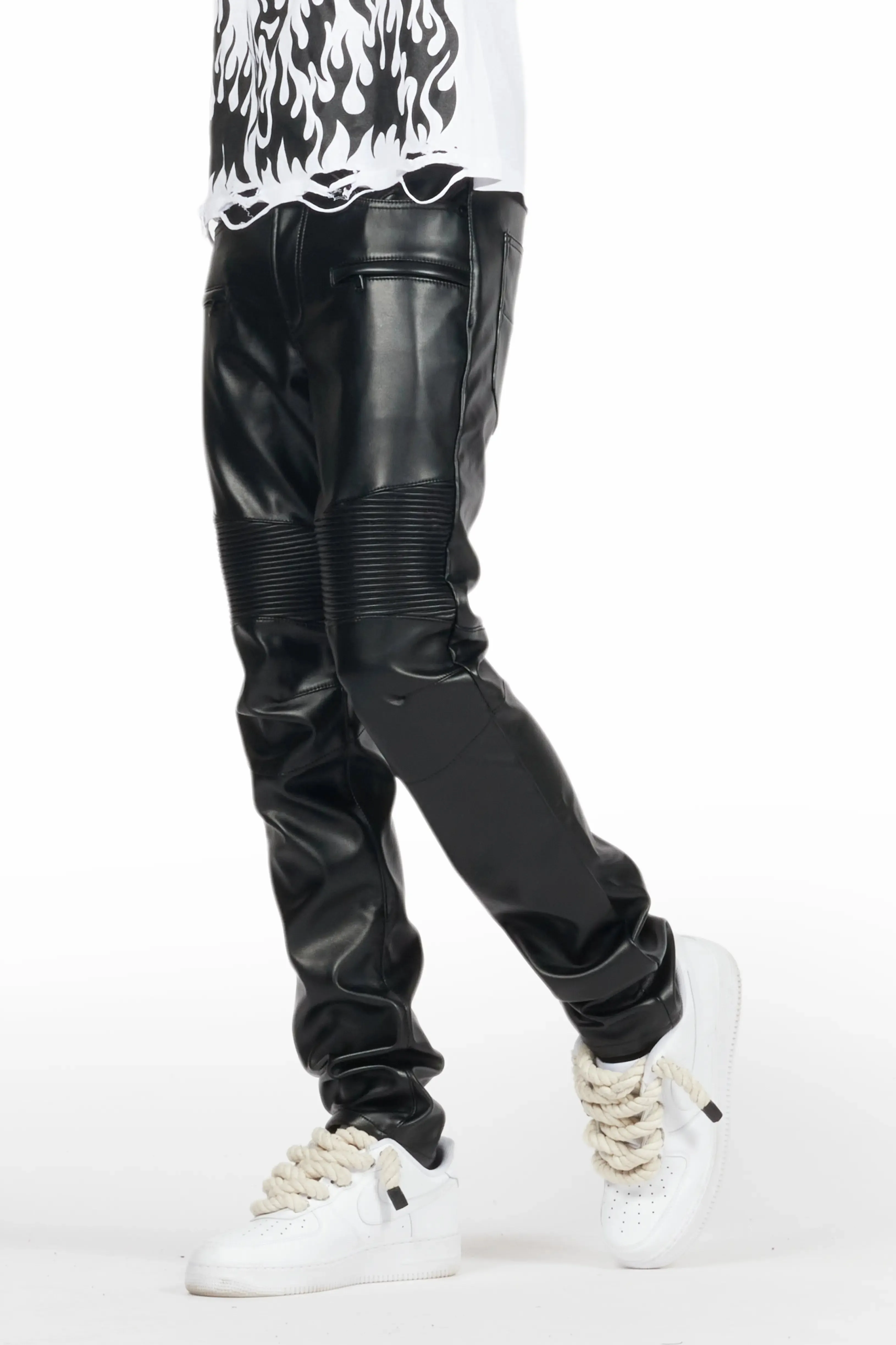 Richh Black PU Biker Jean sold by Rockstar Original