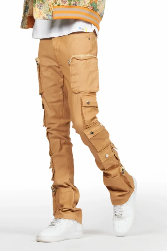 Konrad Beige Coated Stacked Flare Jean sold by Rockstar Original