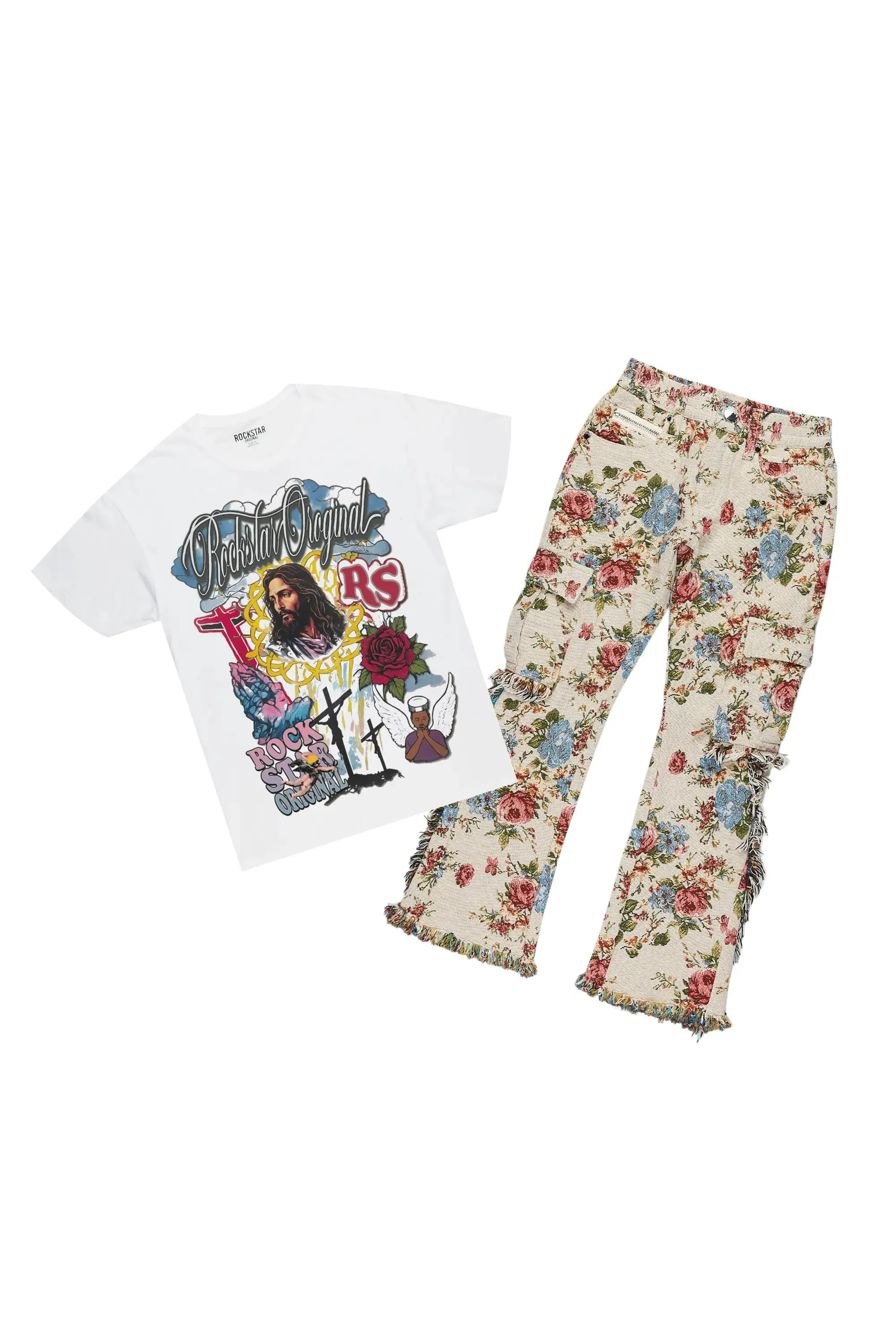 Boys Tadashi White T-Shirt/Stacked Flare Jean Set sold by Rockstar Original