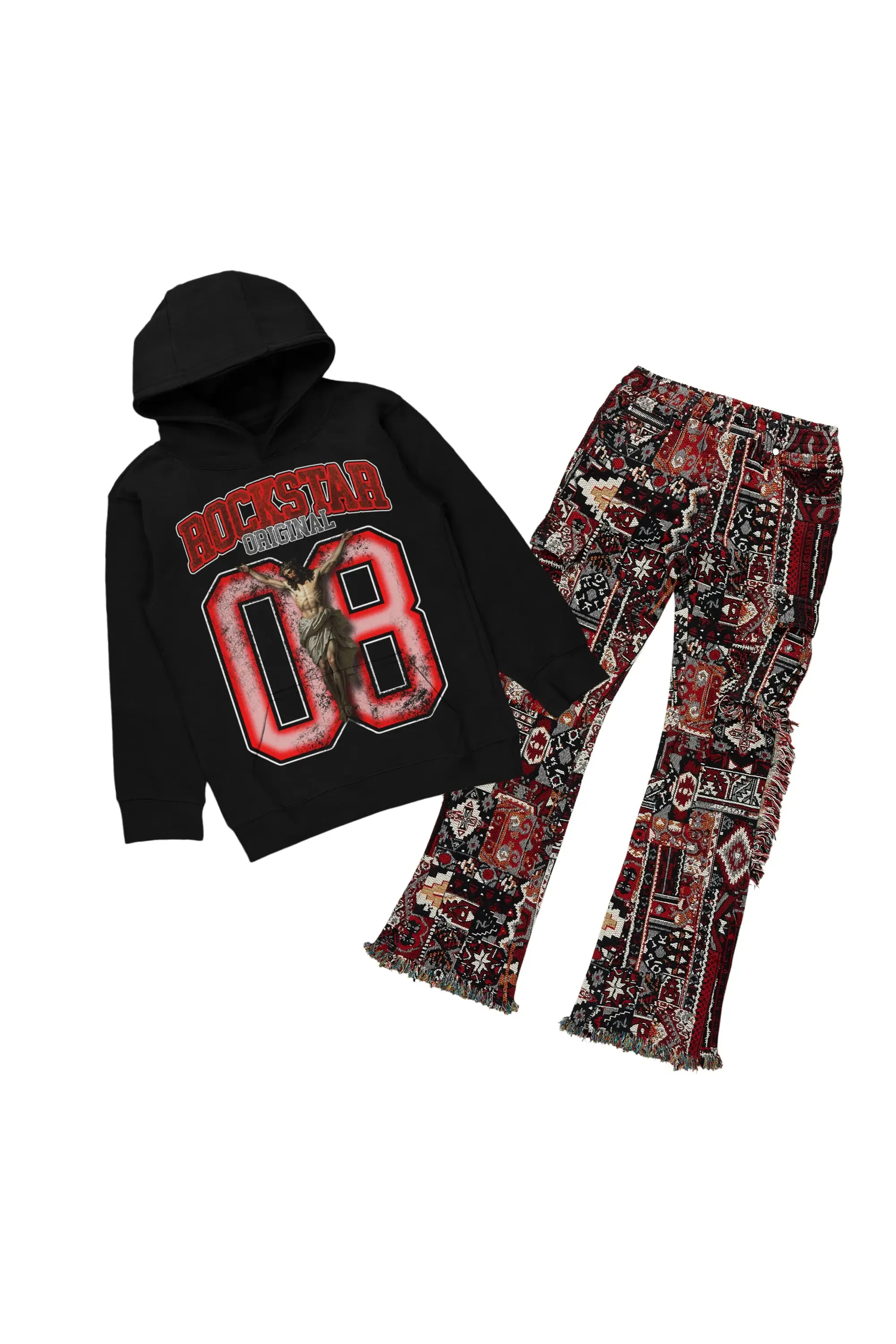 Boys Kiley Black Hoodie/Stacked Flare Jean Set sold by Rockstar Original
