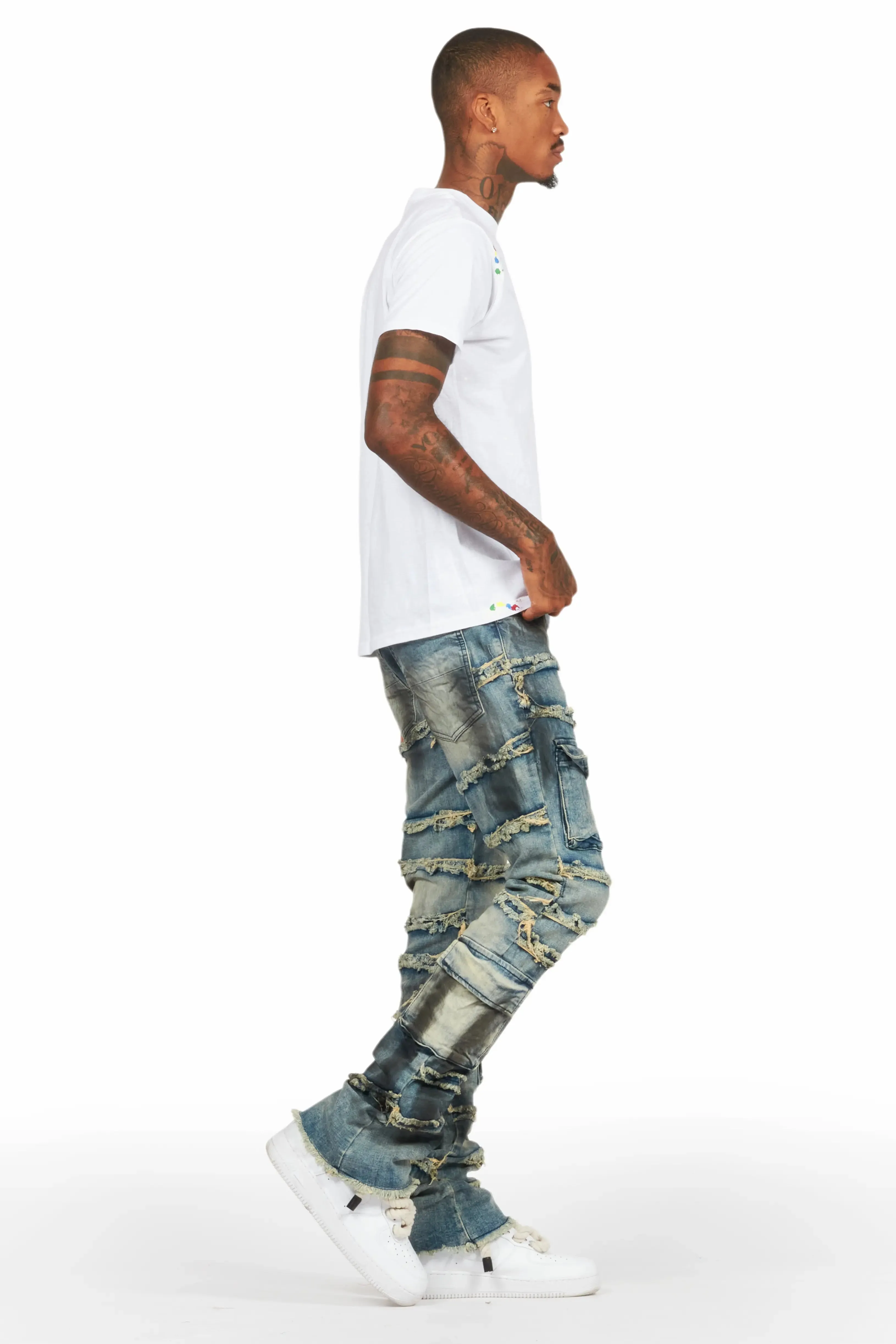Yves Blue Stacked Flare Cargo Jean sold by Rockstar Original product image thumbnail 4