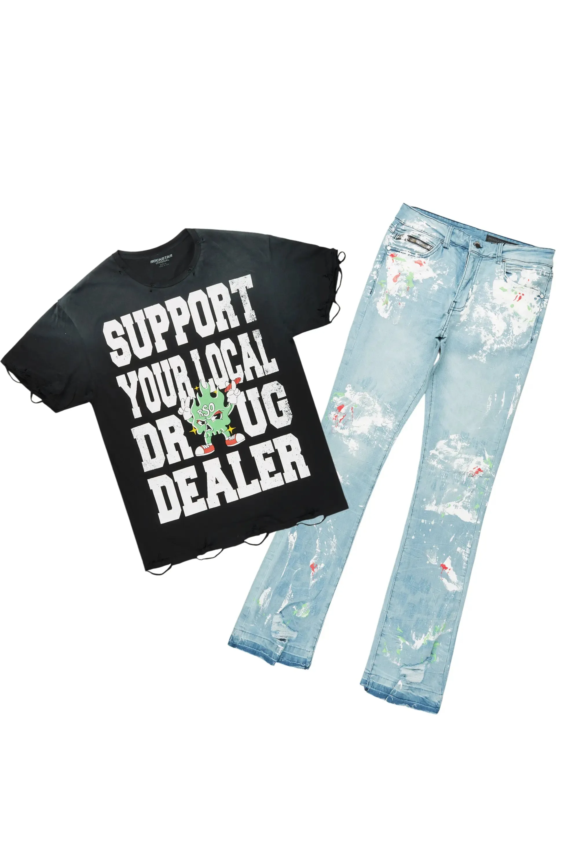 Tarl Black T-Shirt/Stacked Flare Jean Set sold by Rockstar Original