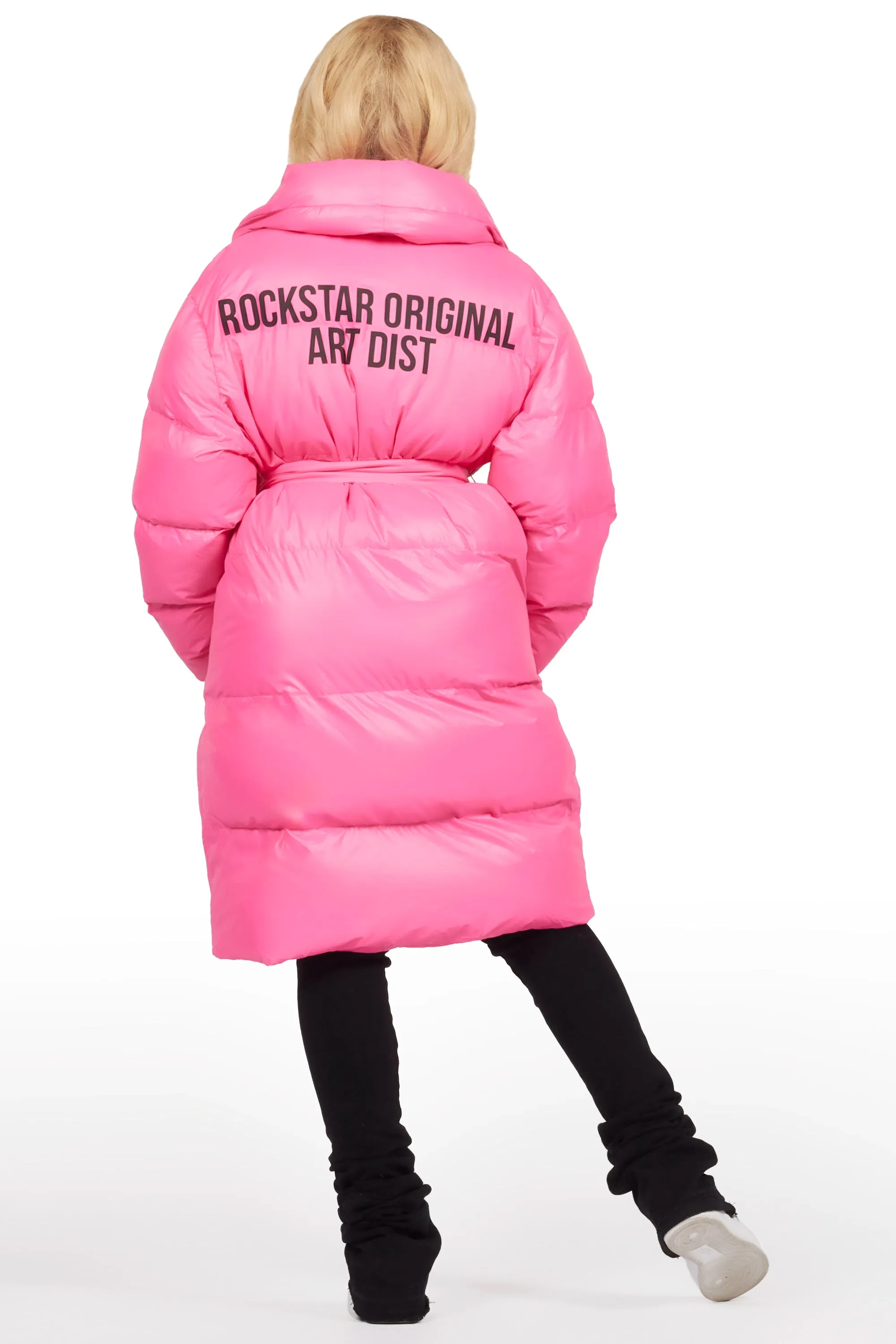 Sehrazat Hot Pink Long Wrap Puffer Jacket sold by Rockstar Original product image thumbnail 2