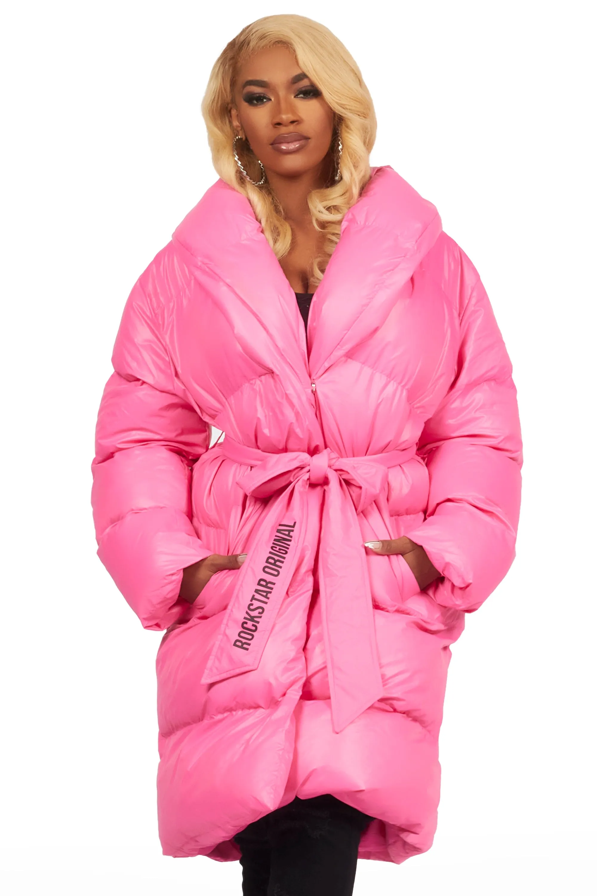 Sehrazat Hot Pink Long Wrap Puffer Jacket sold by Rockstar Original