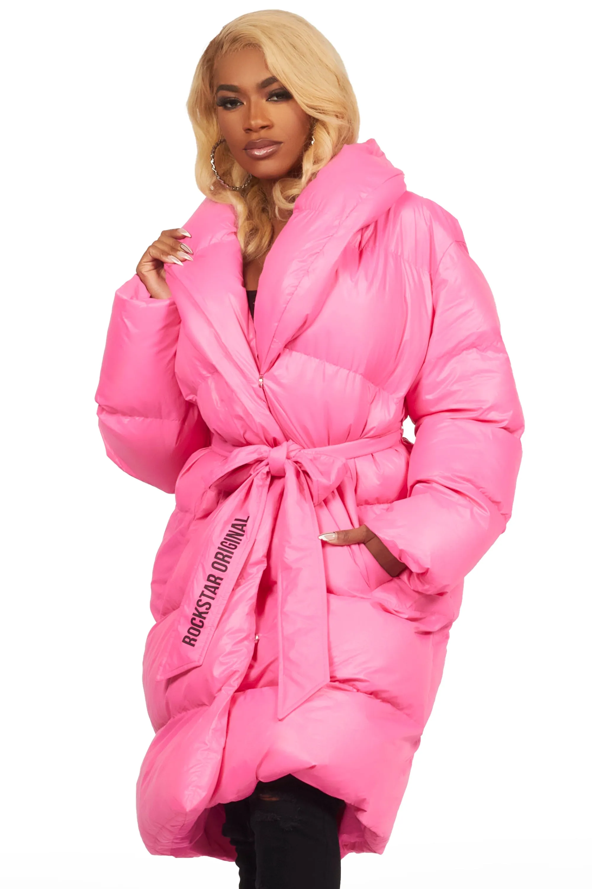 Sehrazat Hot Pink Long Wrap Puffer Jacket sold by Rockstar Original product image thumbnail 5