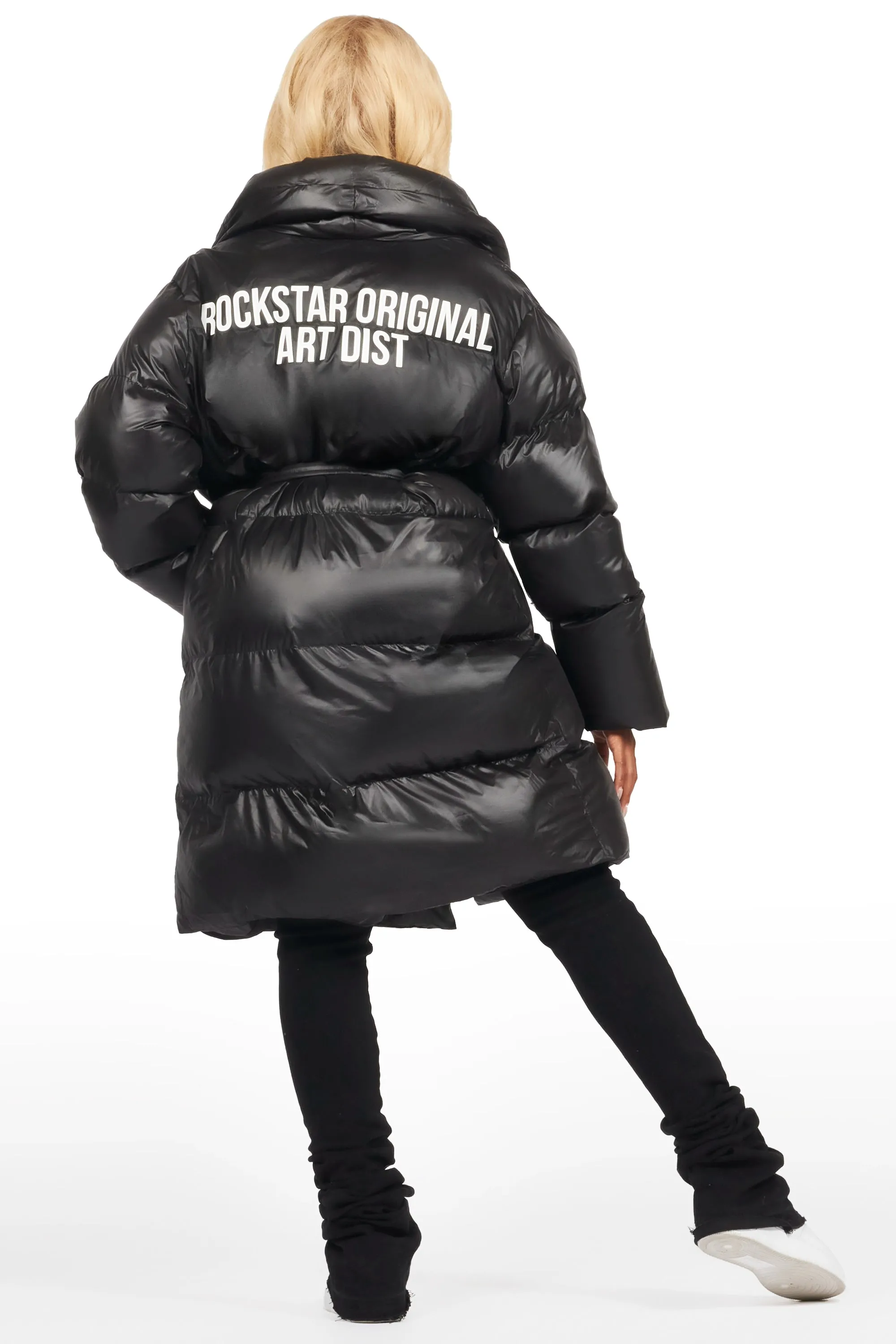 Sehrazat Black Long Wrap Puffer Jacket sold by Rockstar Original product image thumbnail 4