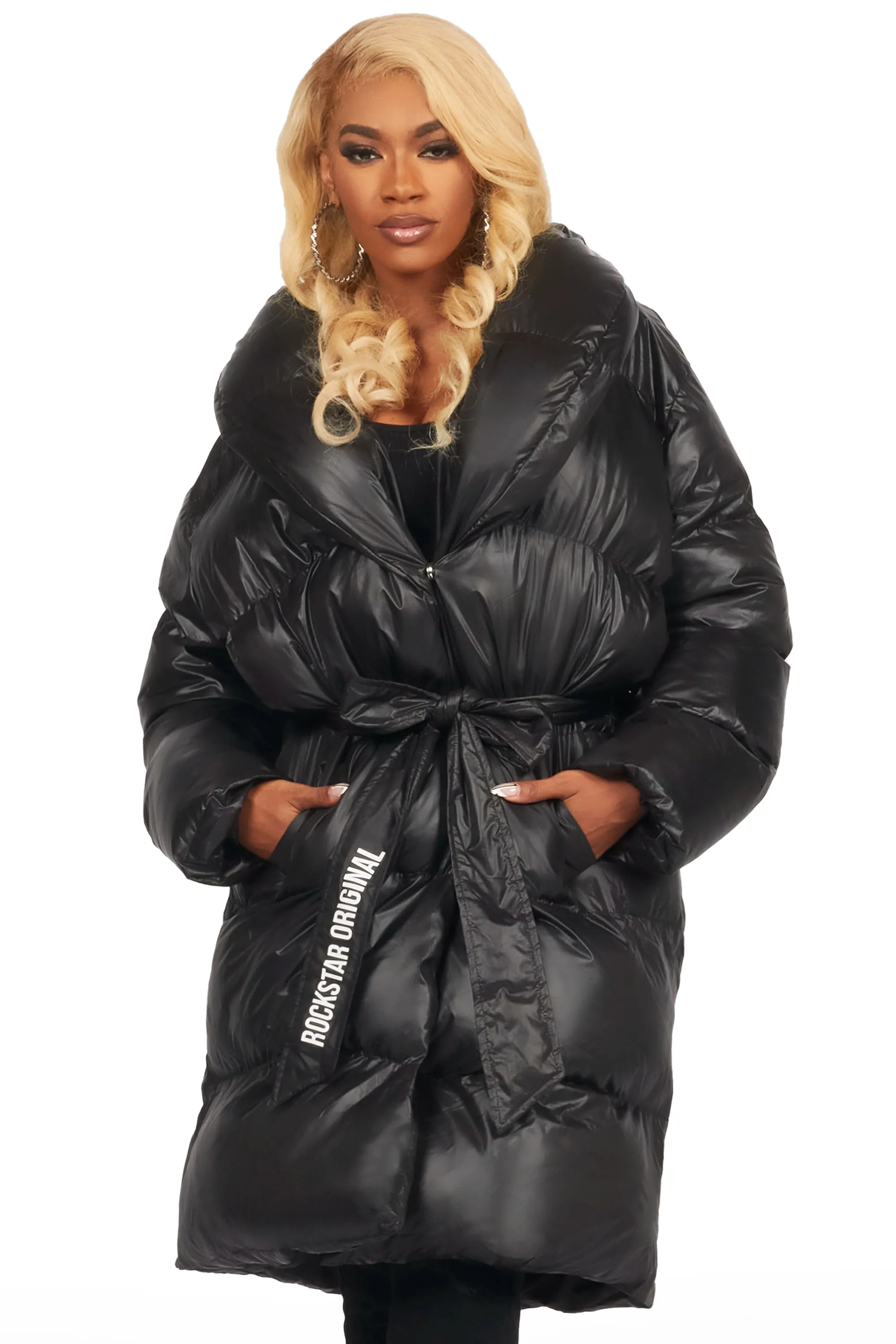 Sehrazat Black Long Wrap Puffer Jacket sold by Rockstar Original product image thumbnail 5