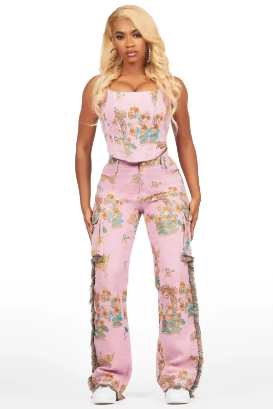 Vatasha Pink Tapestry Stacked Pant sold by Rockstar Original