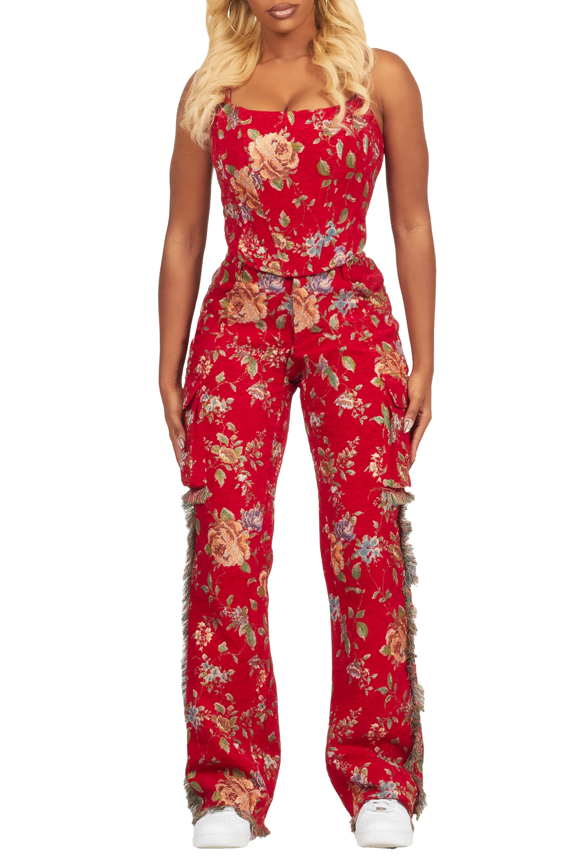 Marionna Red Tapestry Stacked Pant sold by Rockstar Original product image thumbnail 3