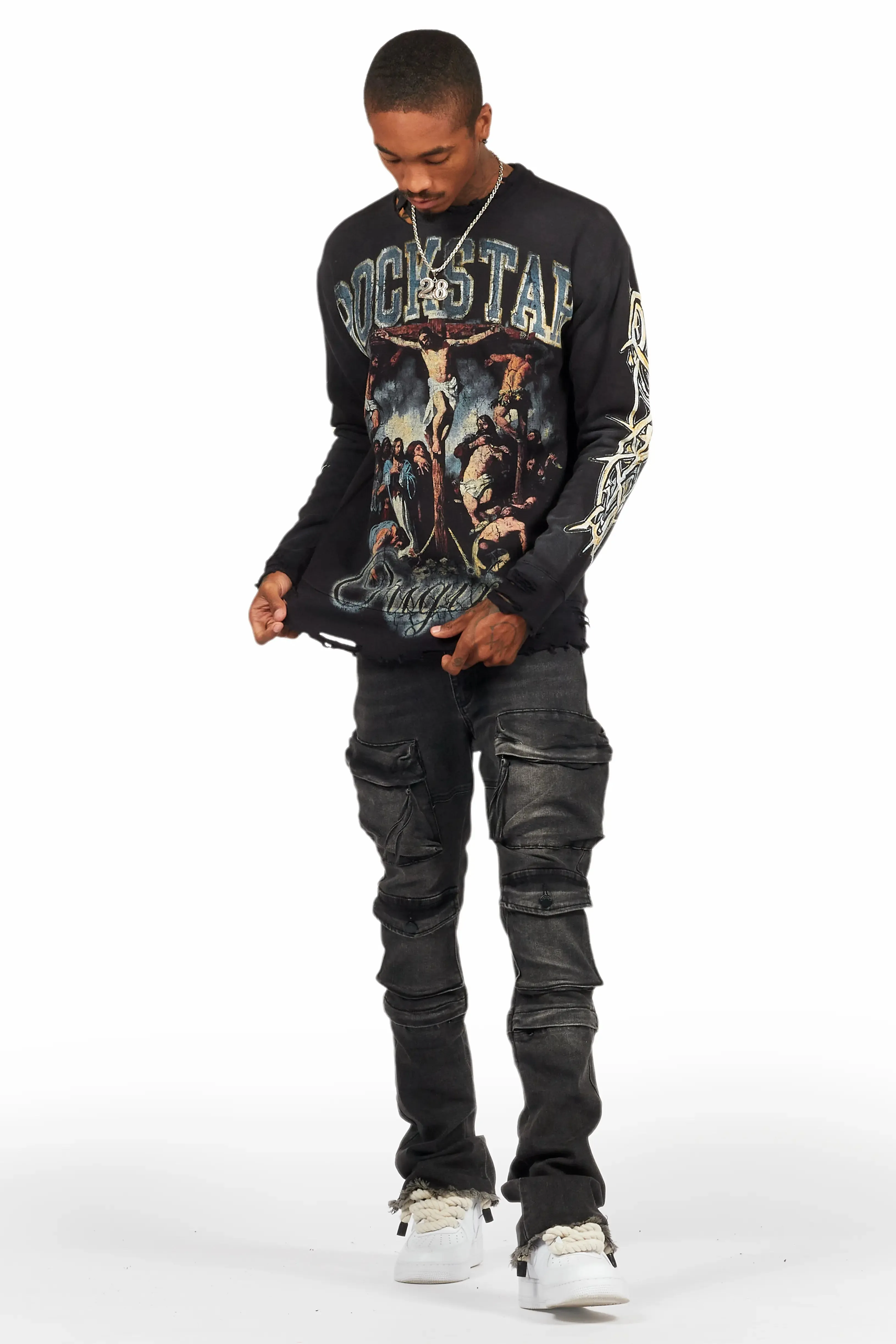 Jan Black Stacked Flare Cargo Jean sold by Rockstar Original product image thumbnail 5