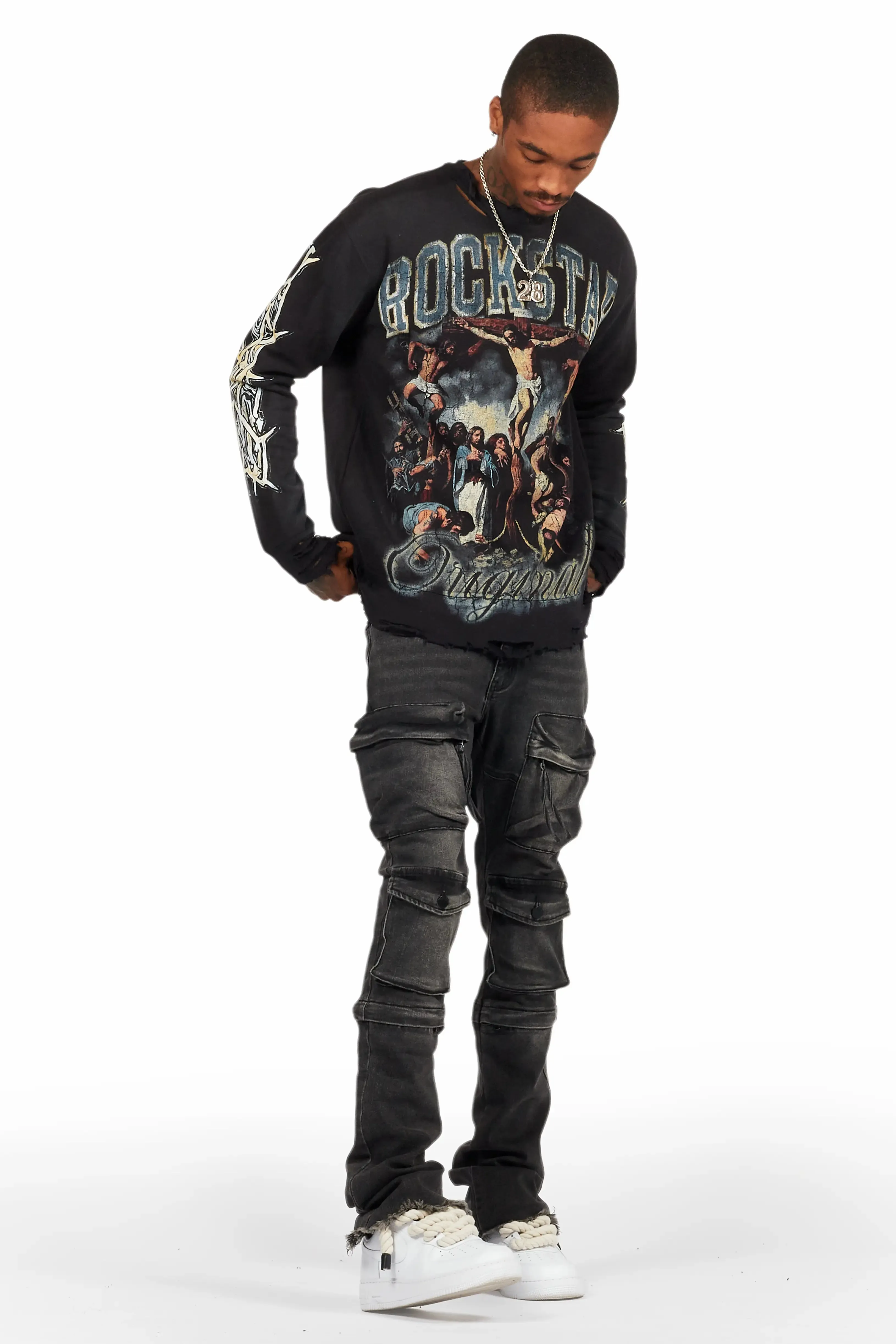 Jan Black Stacked Flare Cargo Jean sold by Rockstar Original product image thumbnail 4