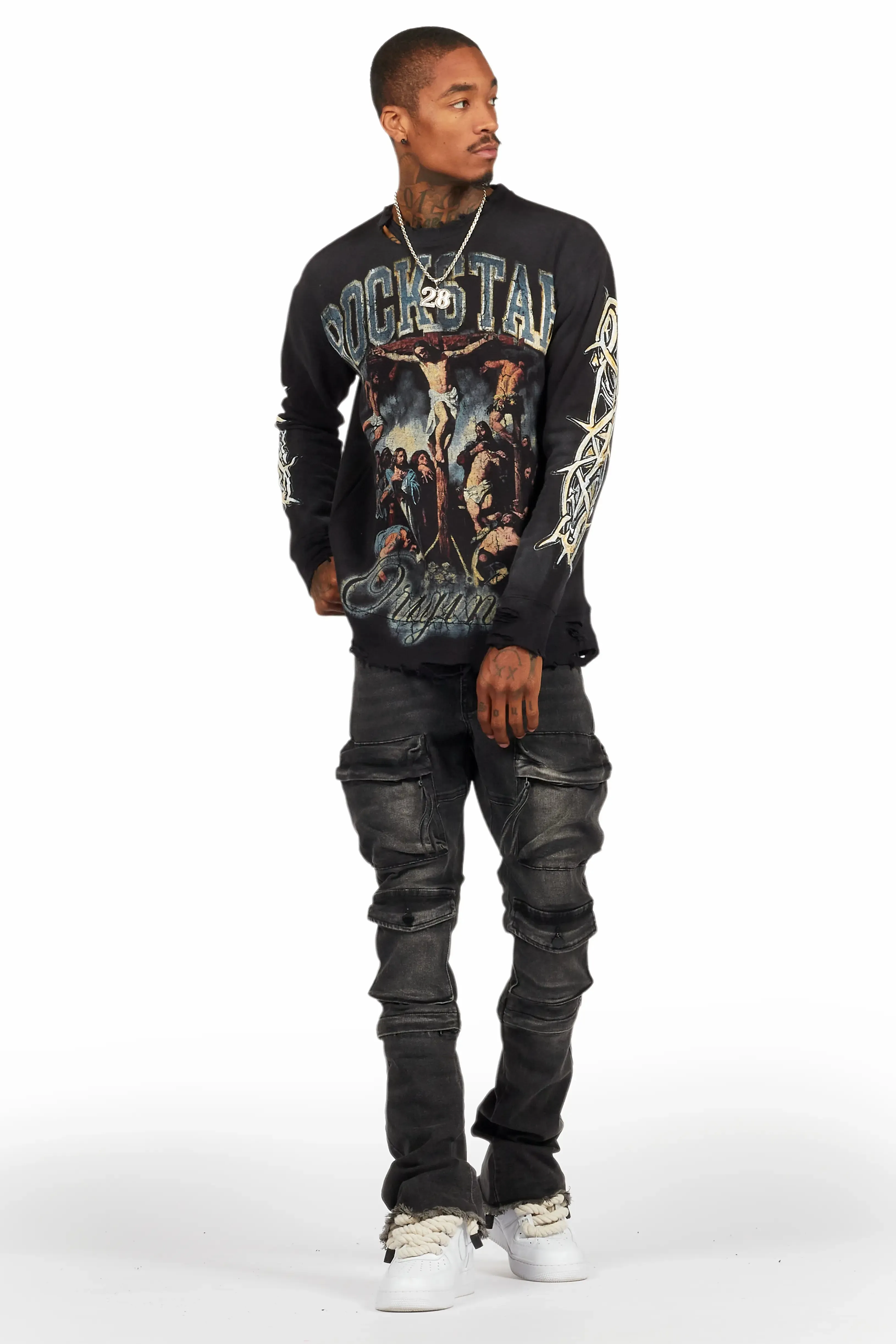 Jan Black Stacked Flare Cargo Jean sold by Rockstar Original product image thumbnail 3