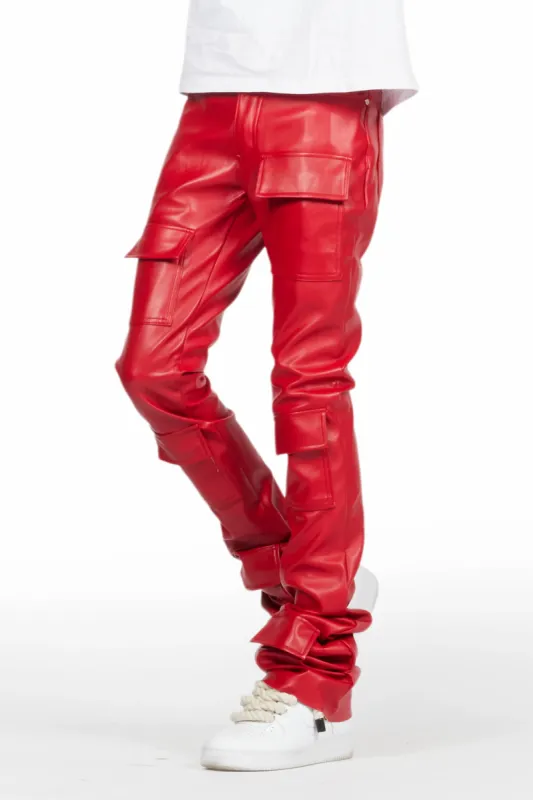 Petrus Red PU Stacked Flare Leather Jean sold by Rockstar Original