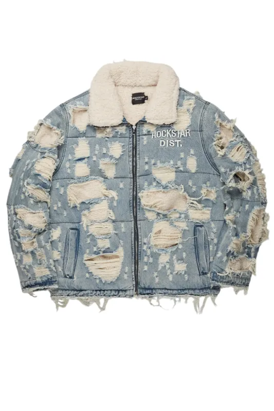 Faro Blue Denim Sherpa Puffer Jacket sold by Rockstar Original