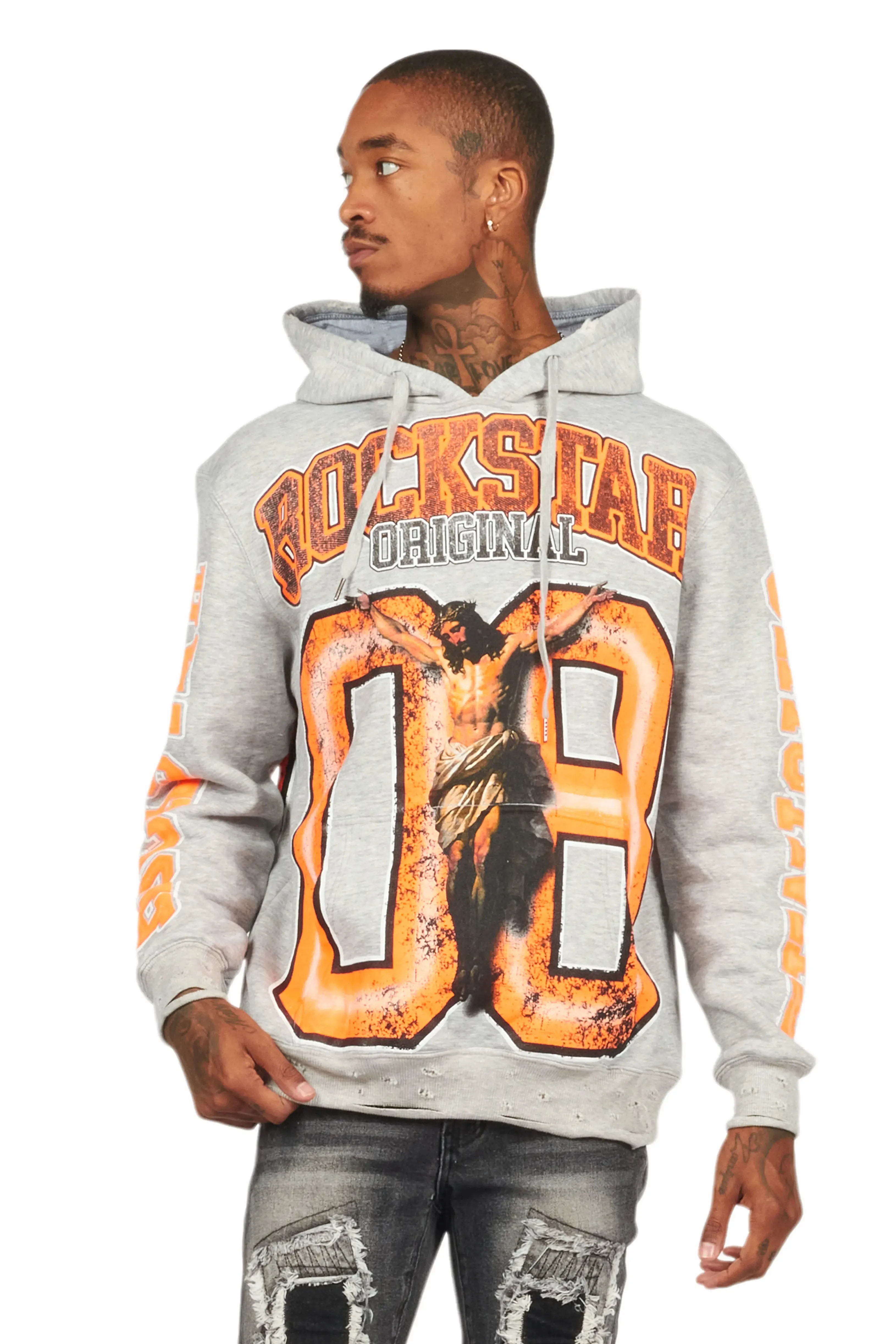 Fields Grey/Orange Distressed Graphic Hoodie sold by Rockstar Original product image thumbnail 2