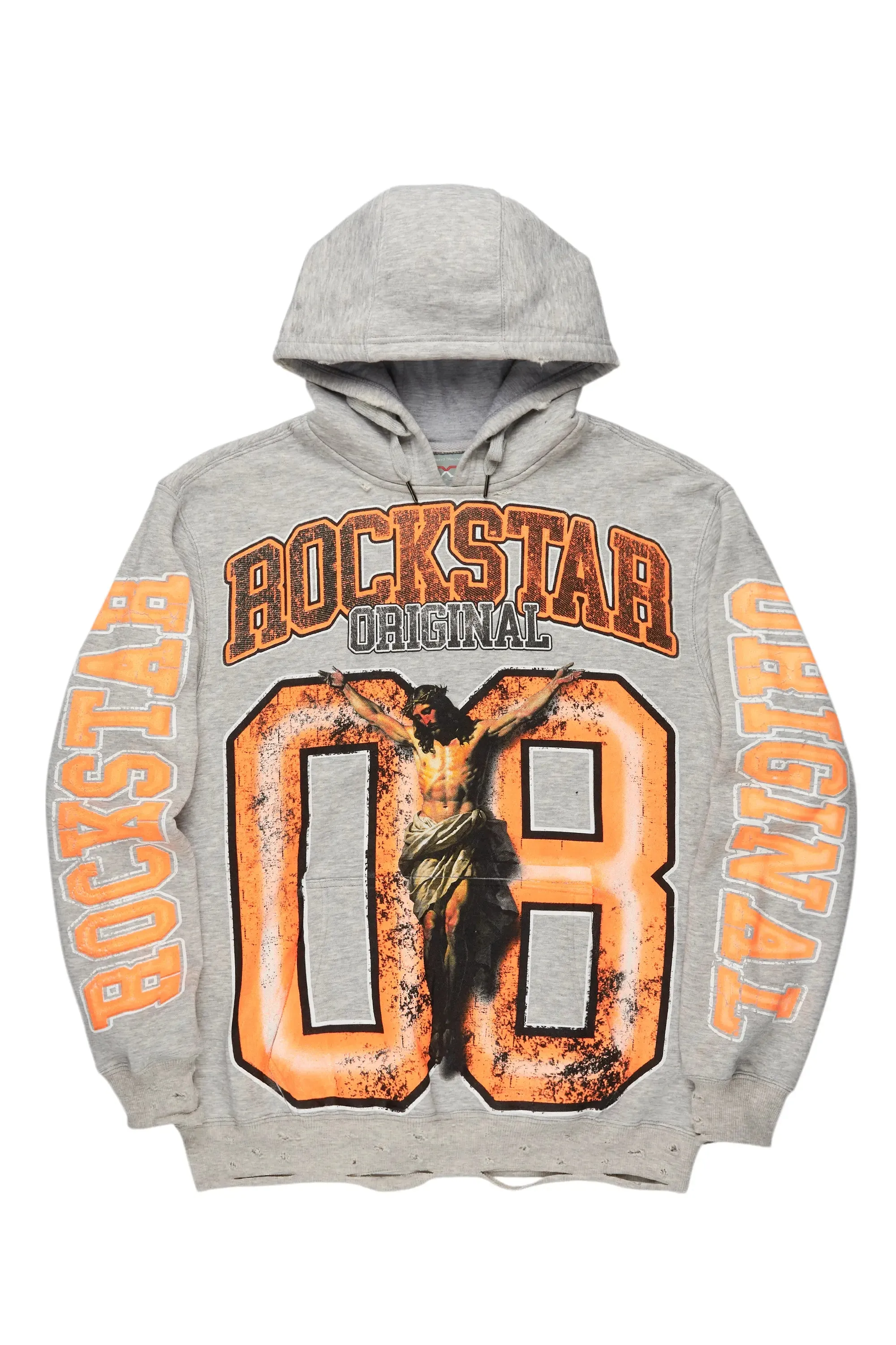Fields Grey/Orange Distressed Graphic Hoodie sold by Rockstar Original