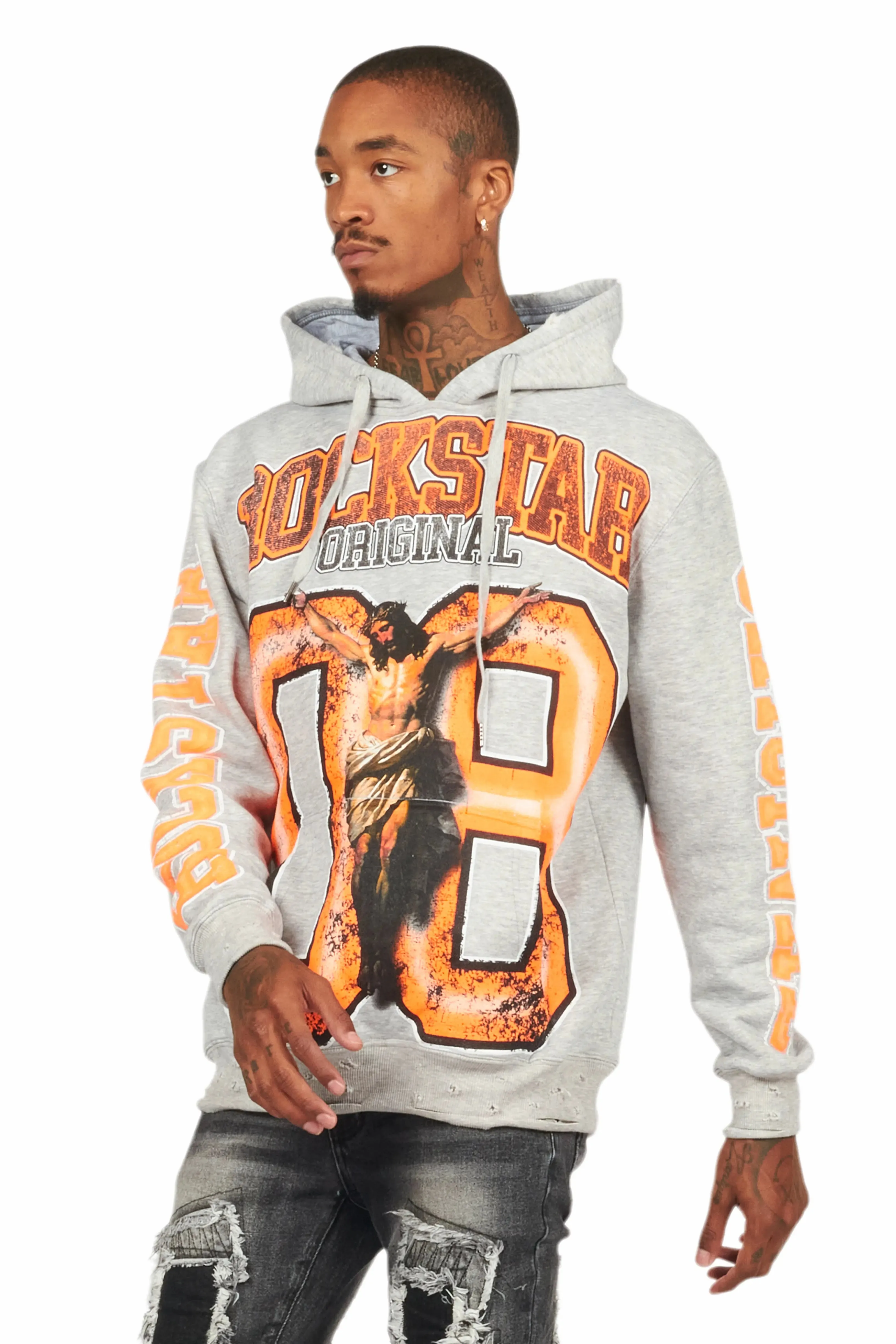 Fields Grey/Orange Distressed Graphic Hoodie sold by Rockstar Original product image thumbnail 5