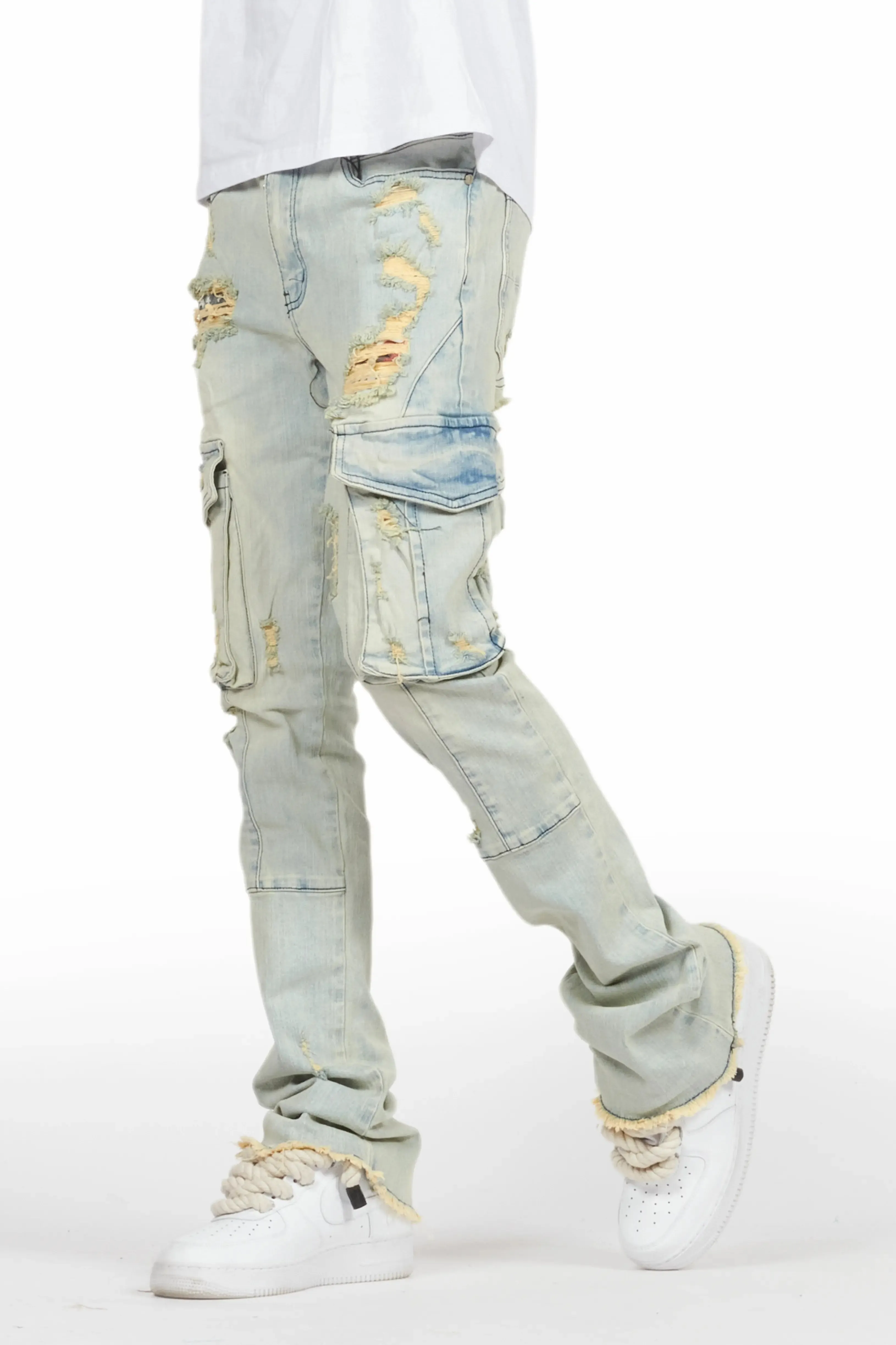 Adalee Blue Cargo Stacked Flare Jean sold by Rockstar Original