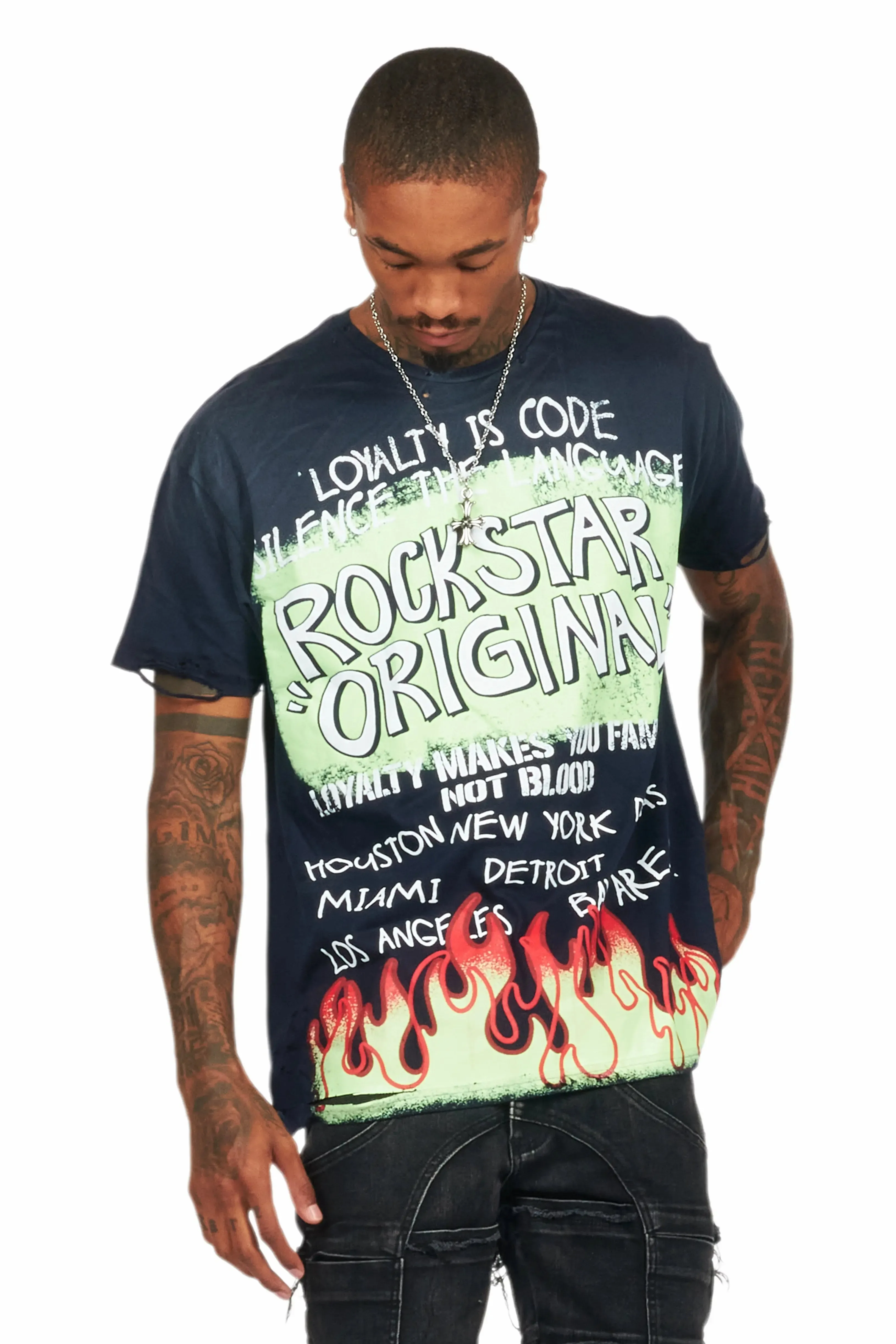 Beno Navy Oversized Graphic T-Shirt sold by Rockstar Original product image thumbnail 3