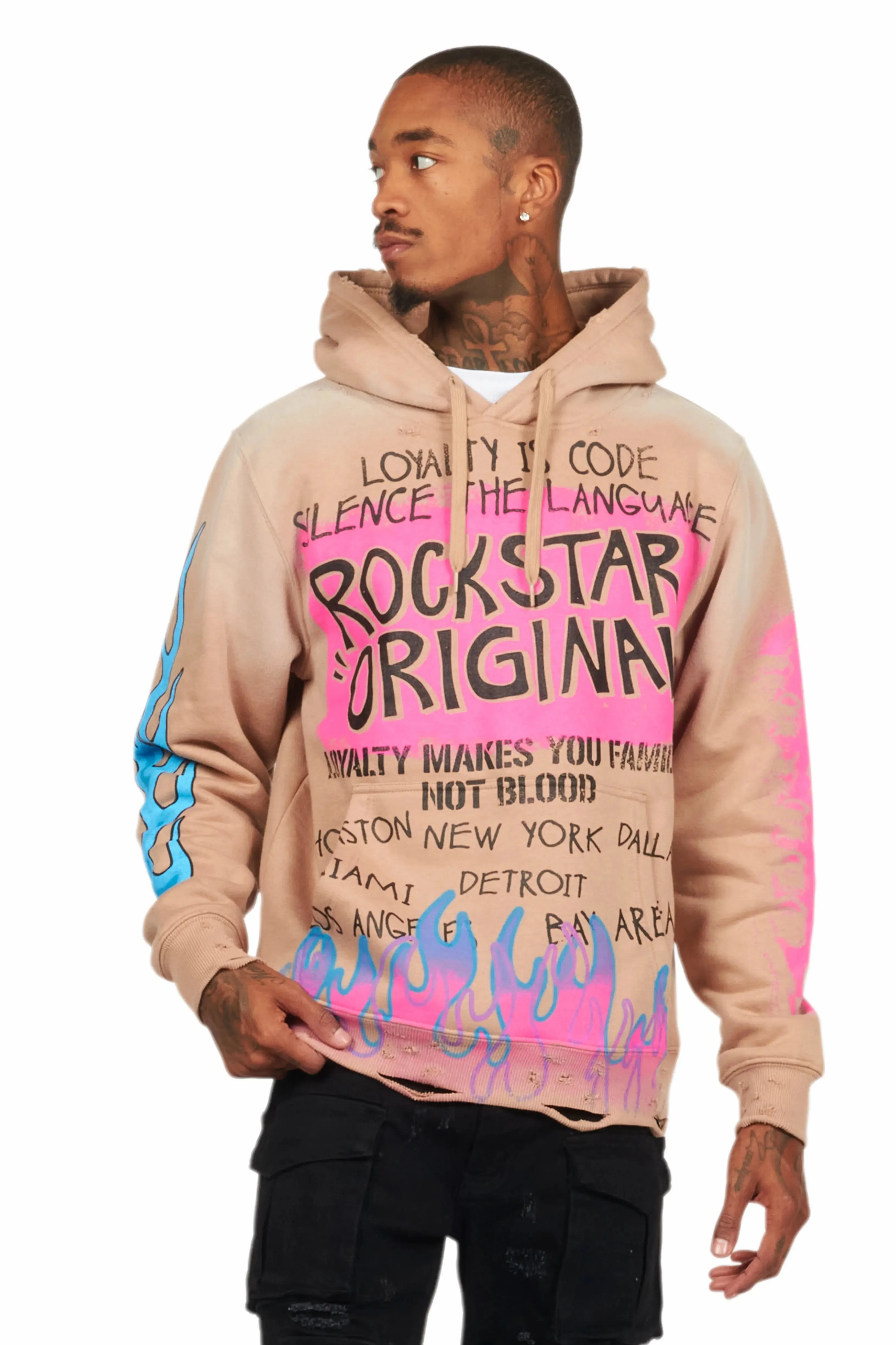 Beno Khaki Distressed Graphic Hoodie sold by Rockstar Original product image thumbnail 2