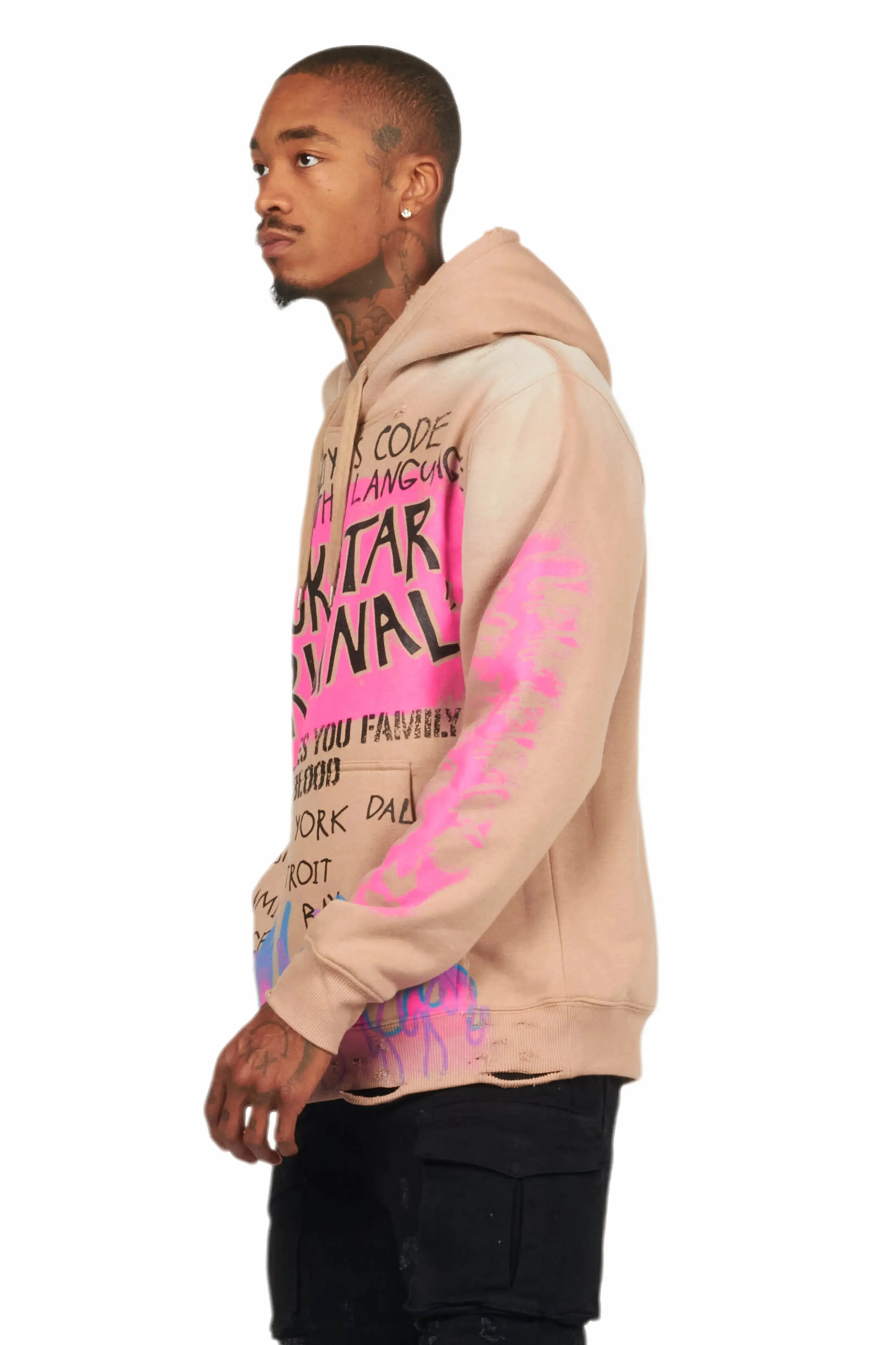 Beno Khaki Distressed Graphic Hoodie sold by Rockstar Original product image thumbnail 5