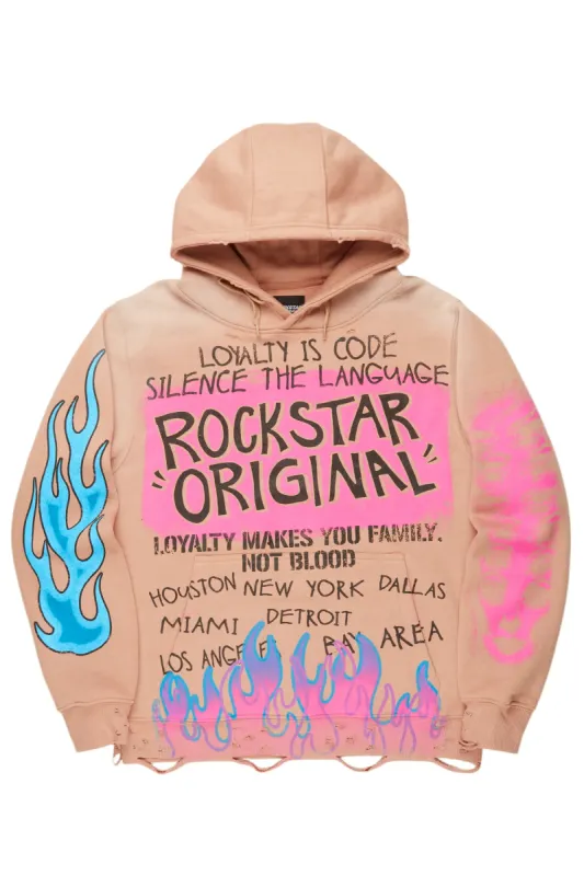 Beno Khaki Distressed Graphic Hoodie sold by Rockstar Original