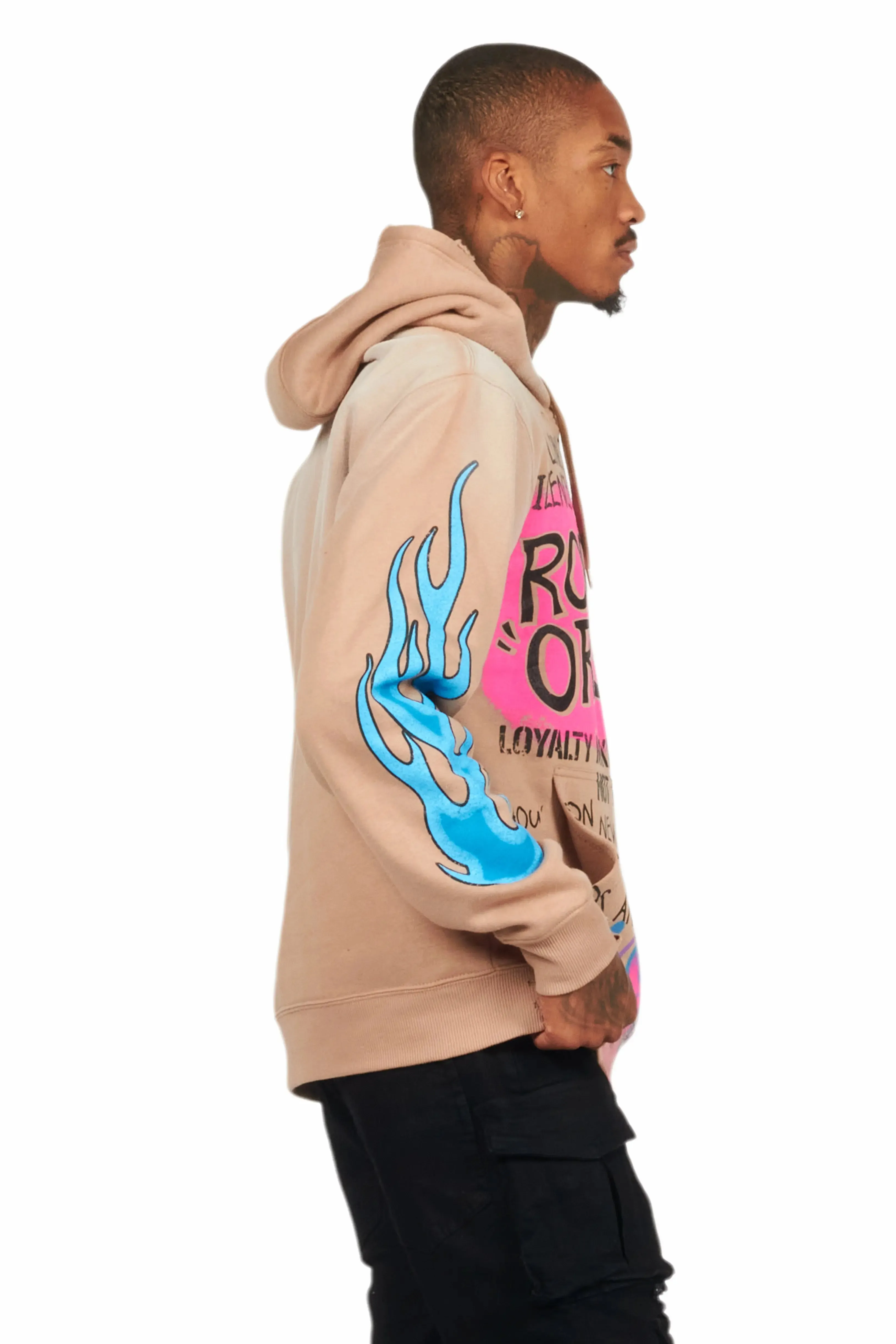 Beno Khaki Distressed Graphic Hoodie sold by Rockstar Original product image thumbnail 3