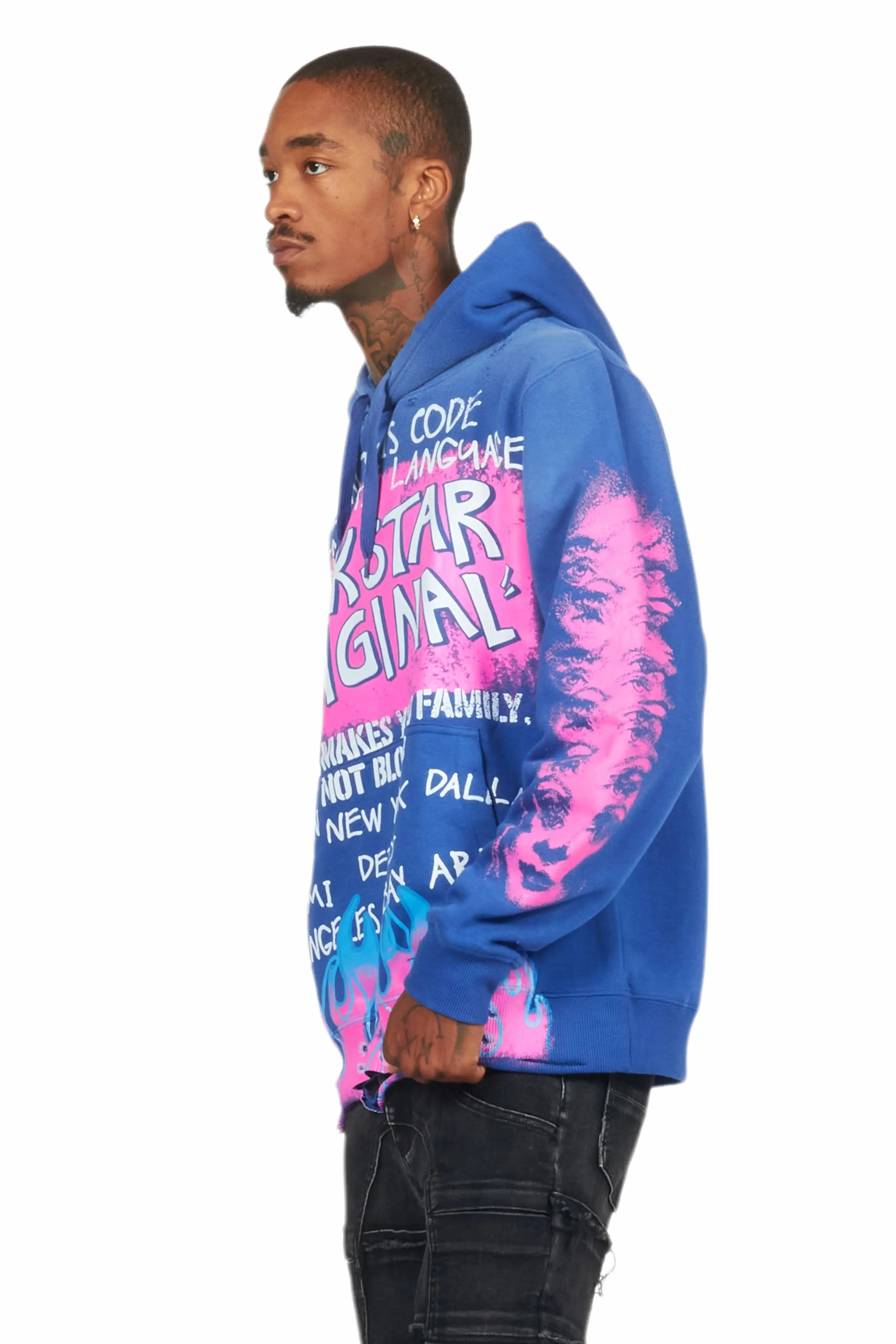 Beno Royal Blue Distressed Graphic Hoodie sold by Rockstar Original product image thumbnail 5