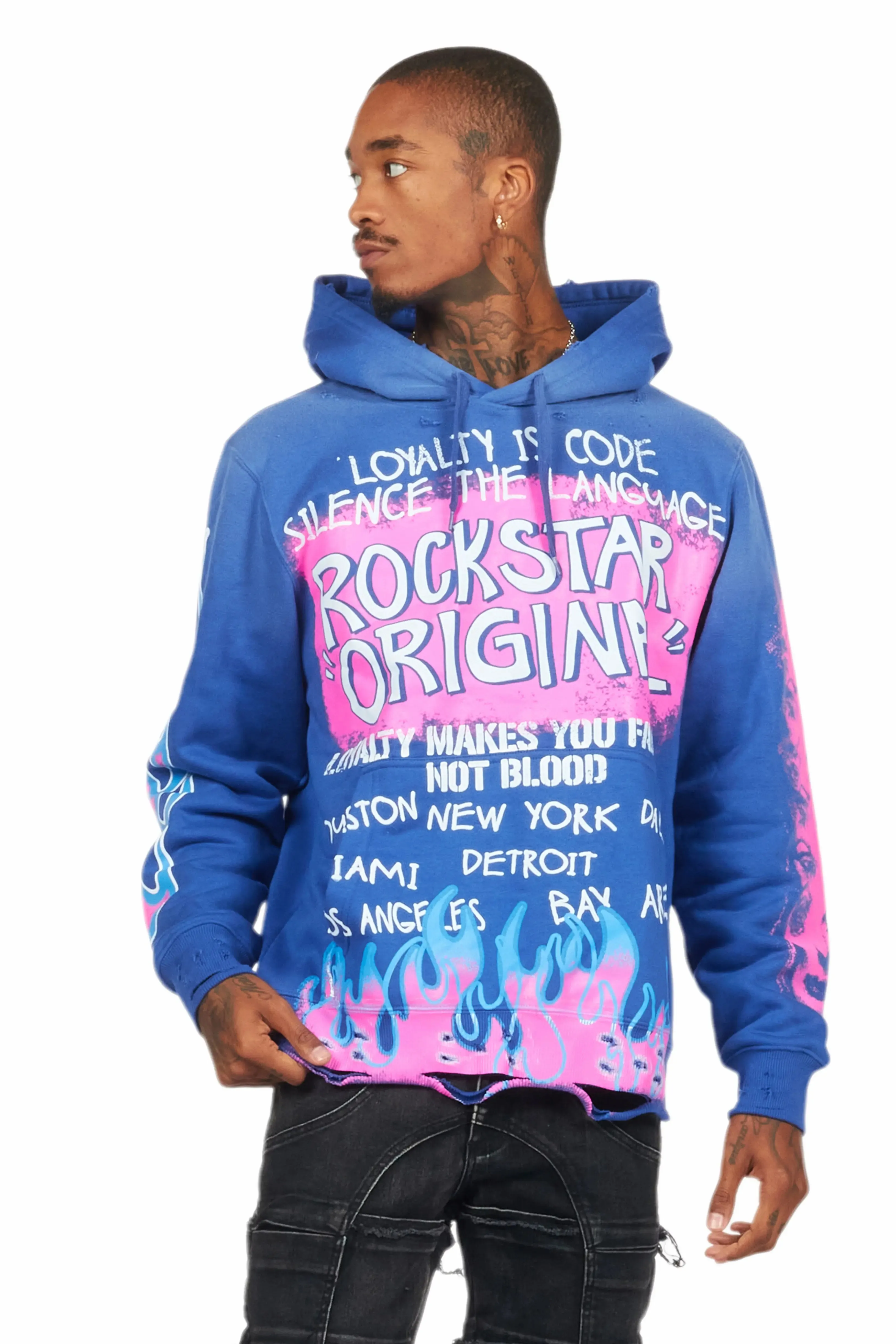 Beno Royal Blue Distressed Graphic Hoodie sold by Rockstar Original product image thumbnail 2
